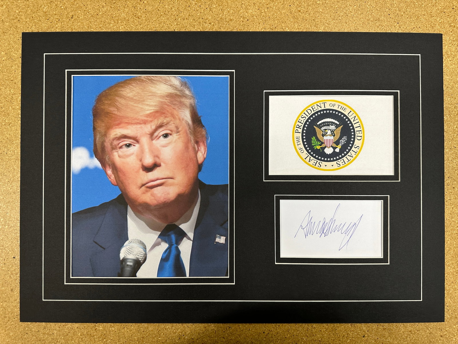 Donald Trump matted signature display: If you have any questions about an item, please message on LiveAuctioneers or send an email to bids@hiramsah.com . Displays listed are mockup photos unless listed differently in the description, Displ
