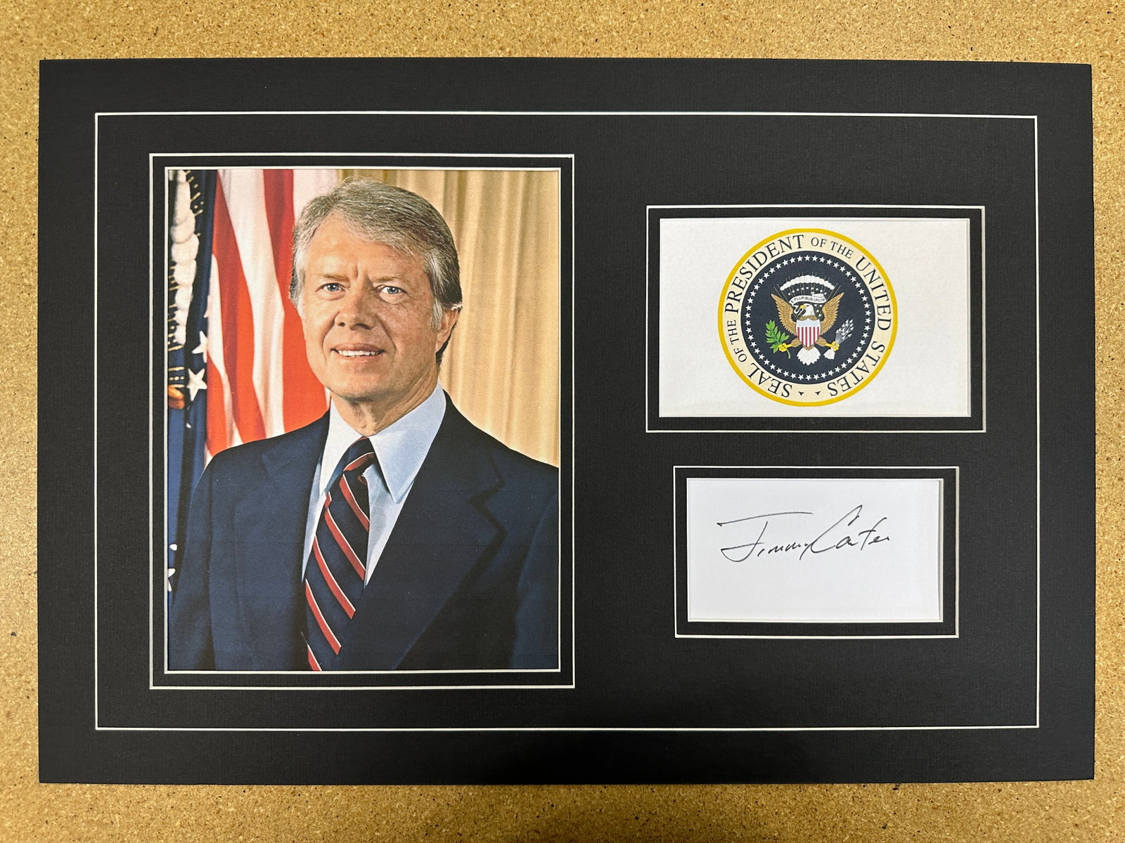 Jimmy Carter matted signature display: If you have any questions about an item, please message on LiveAuctioneers or send an email to bids@hiramsah.com . Displays listed are mockup photos unless listed differently in the description, Displ