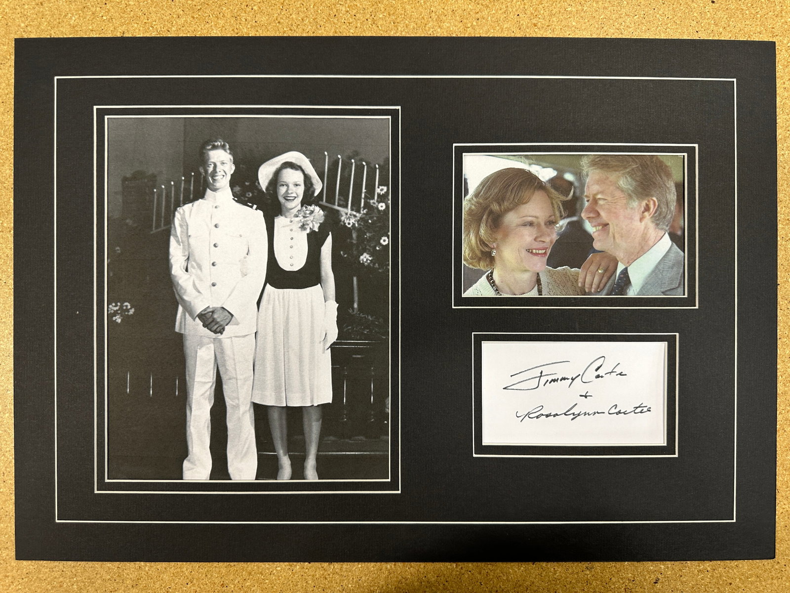 Jimmy and Rosalynn Carter matted signature display: If you have any questions about an item, please message on LiveAuctioneers or send an email to bids@hiramsah.com . Displays listed are mockup photos unless listed differently in the description, Displ