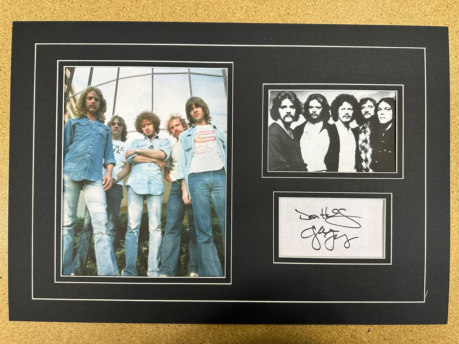 Don Henley & Glenn Frey matted autograph and photo display (1 of 1)