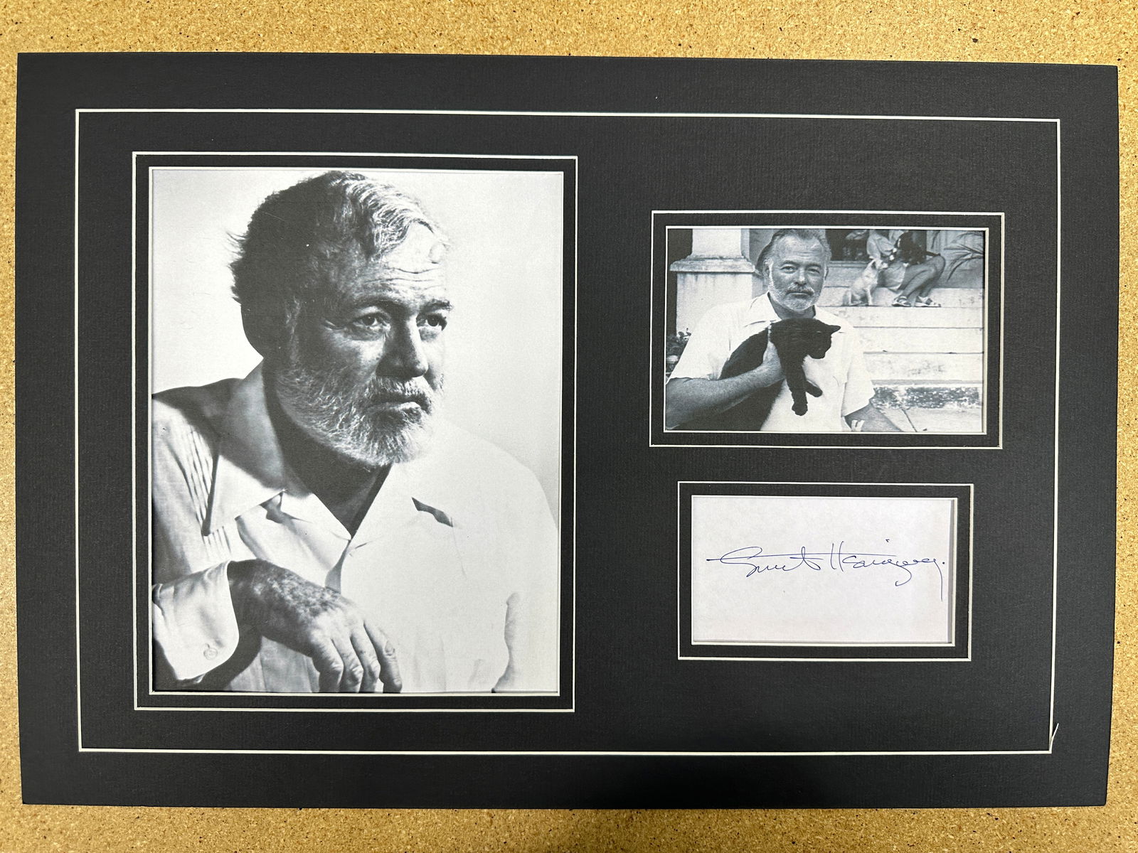 Ernest Hemmingway matted autograph and photo display (1 of 1)