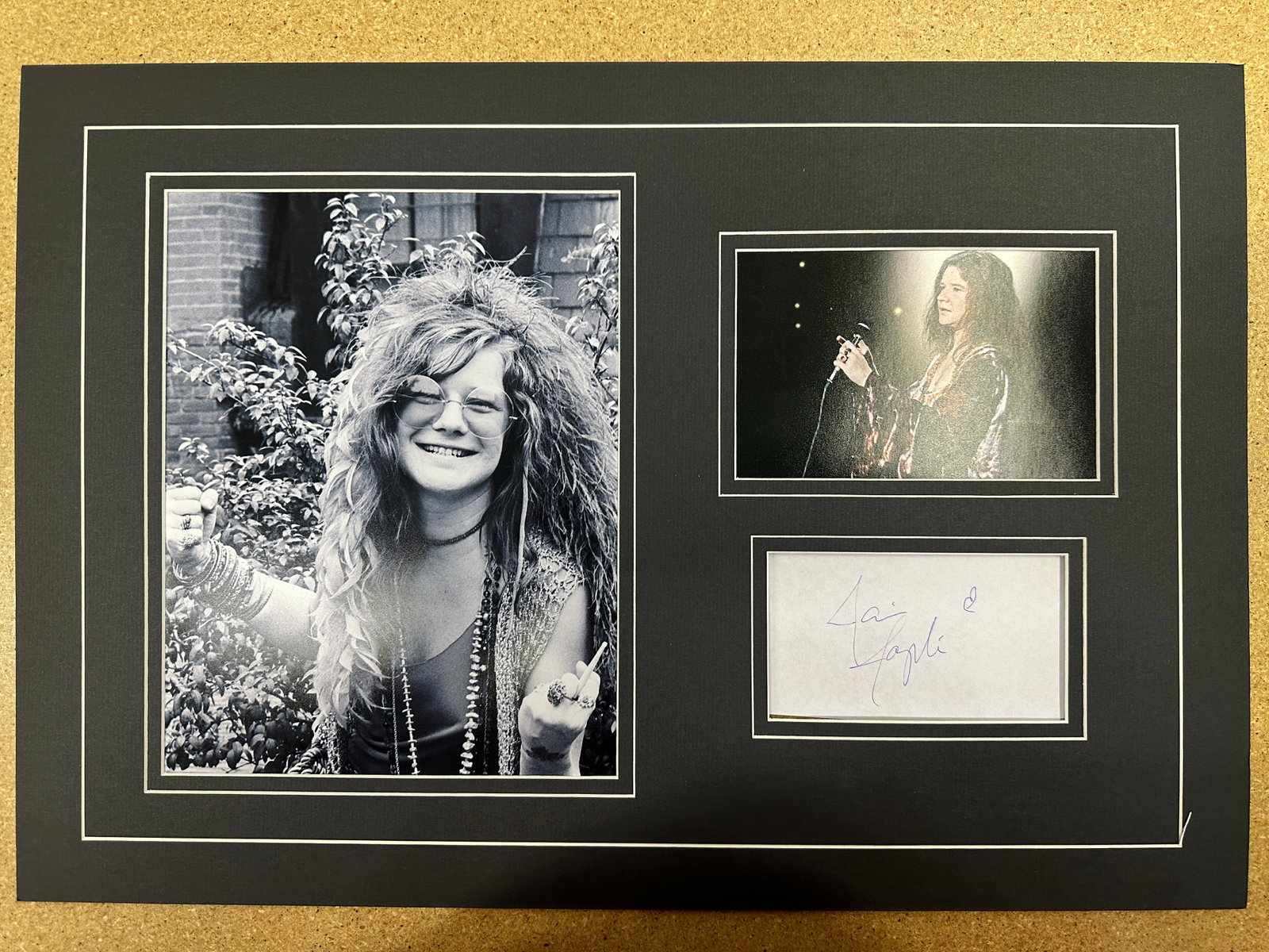 Janis Joplin matted autograph and photo Display: If you have any questions about an item, please message on LiveAuctioneers or send an email to bids@hiramsah.com . Displays listed are mockup photos unless listed differently in the description, Displ