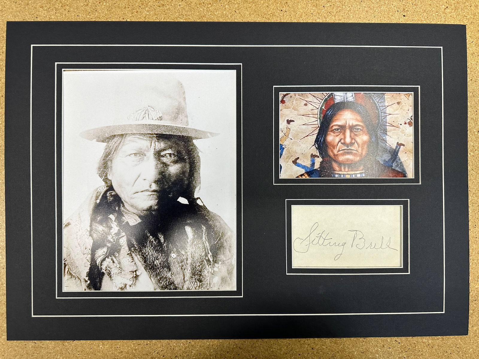 Sitting Bull matted autograph & photo Display (1 of 1)