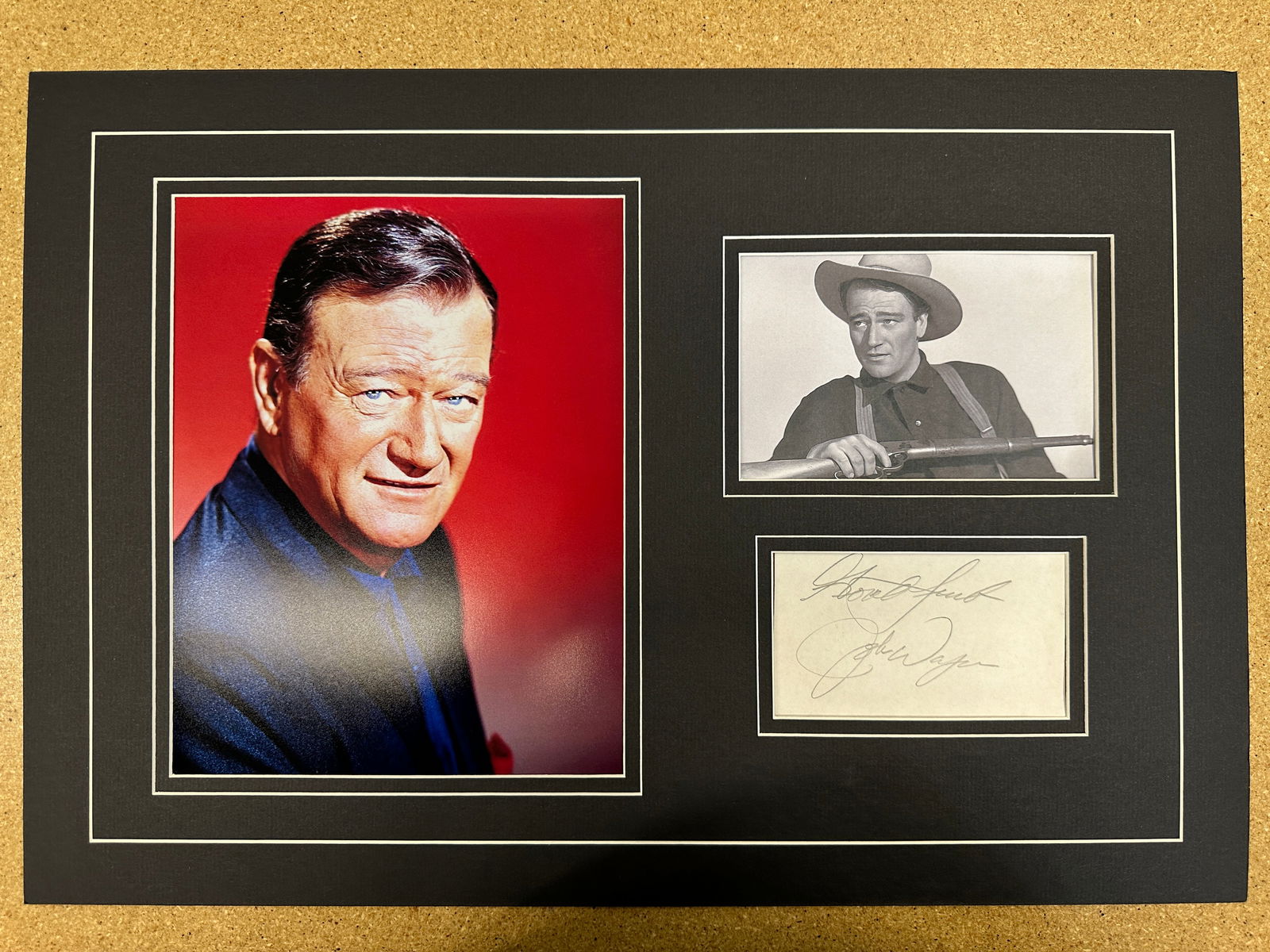 John Wayne matted autograph & photo Display (1 of 1)