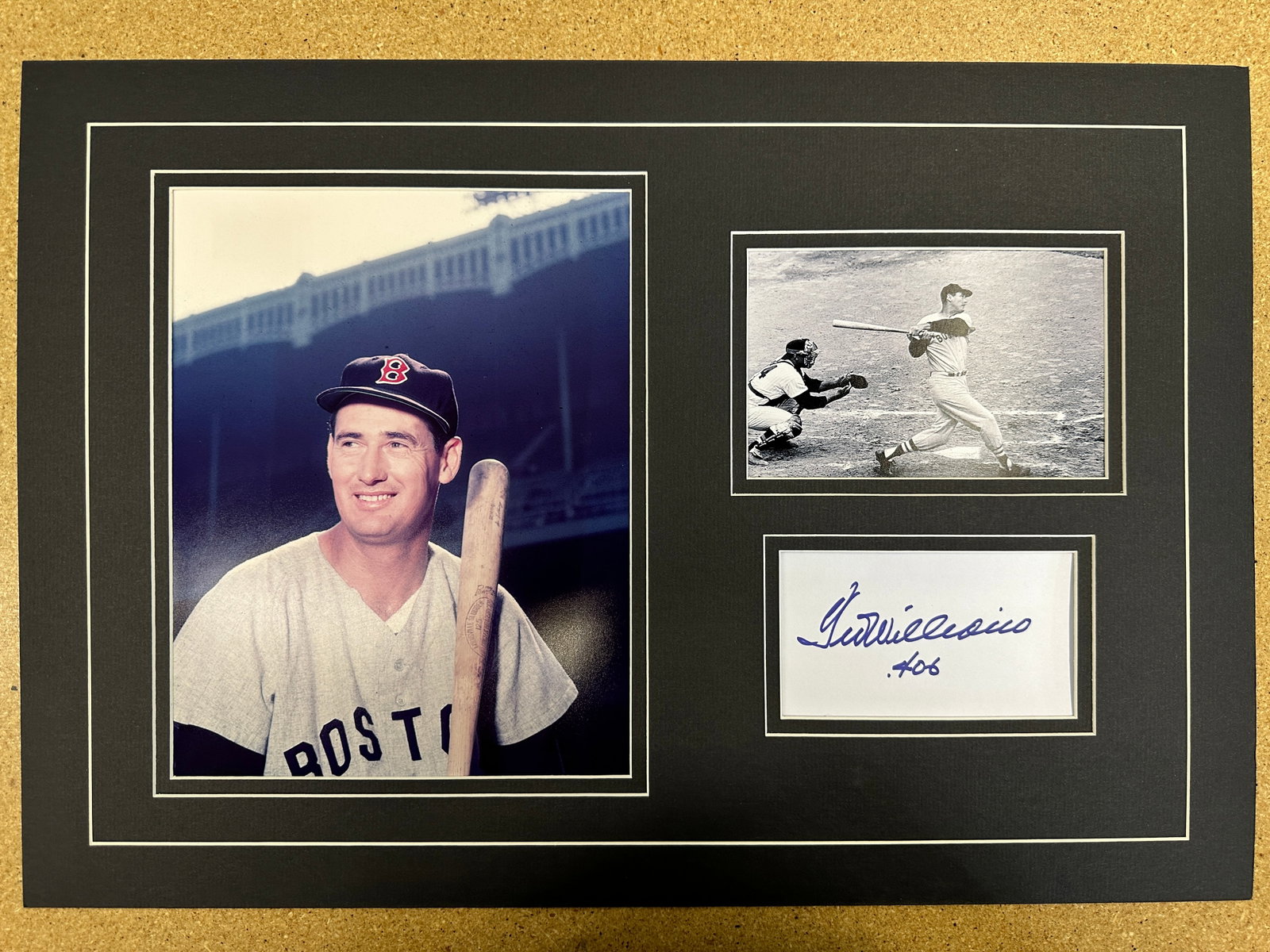 Ted Williams matted autograph & photo Display: If you have any questions about an item, please message on LiveAuctioneers or send an email to bids@hiramsah.com . Displays listed are mockup photos unless listed differently in the description, Displ