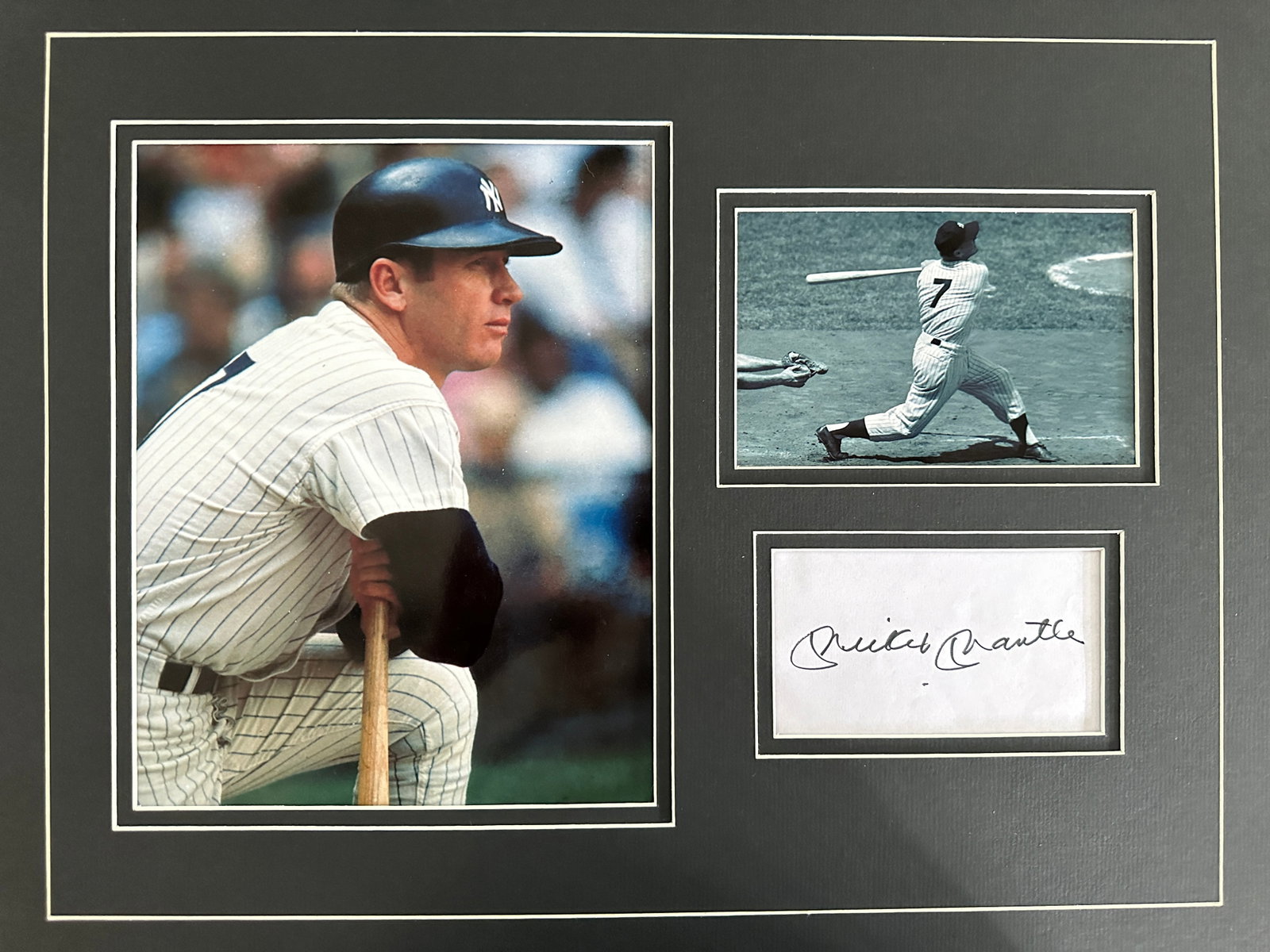 Mickey Mantle photo & signature matted display: If you have any questions about an item, please message on LiveAuctioneers or send an email to bids@hiramsah.com . Displays listed are mockup photos unless listed differently in the description, Displ