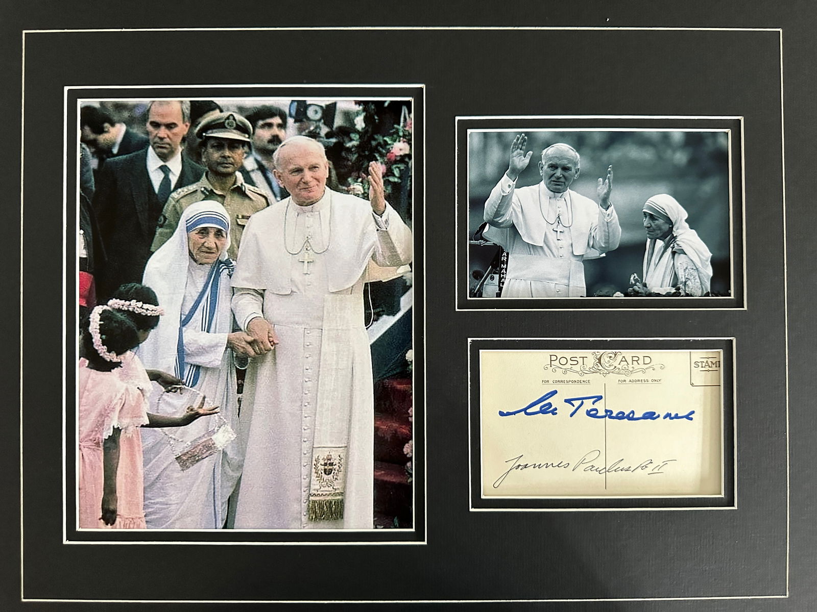 Pope John Paul II & Mother Teresa photo & signature matted display (1 of 1)