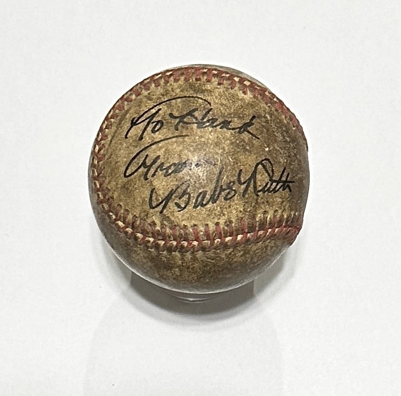 Babe Ruth autographed baseball with inscription 'to Hank' (1 of 1)