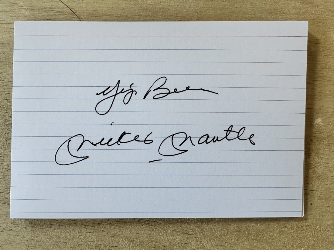 Yogi Berra & Mickey Mantle Autographed Cut Index!: If you have any questions about an item, please message on LiveAuctioneers or send an email to bids@hiramsah.com . Displays listed are mockup photos unless listed differently in the description, Displ