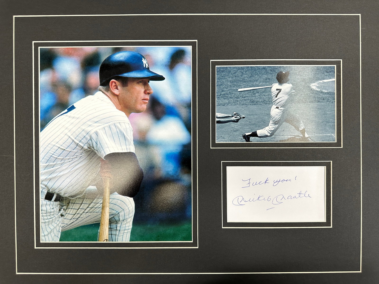Mickey Mantle FU matted photo and autograph display: If you have any questions about an item, please message on LiveAuctioneers or send an email to bids@hiramsah.com . Displays listed are mockup photos unless listed differently in the description, Displ