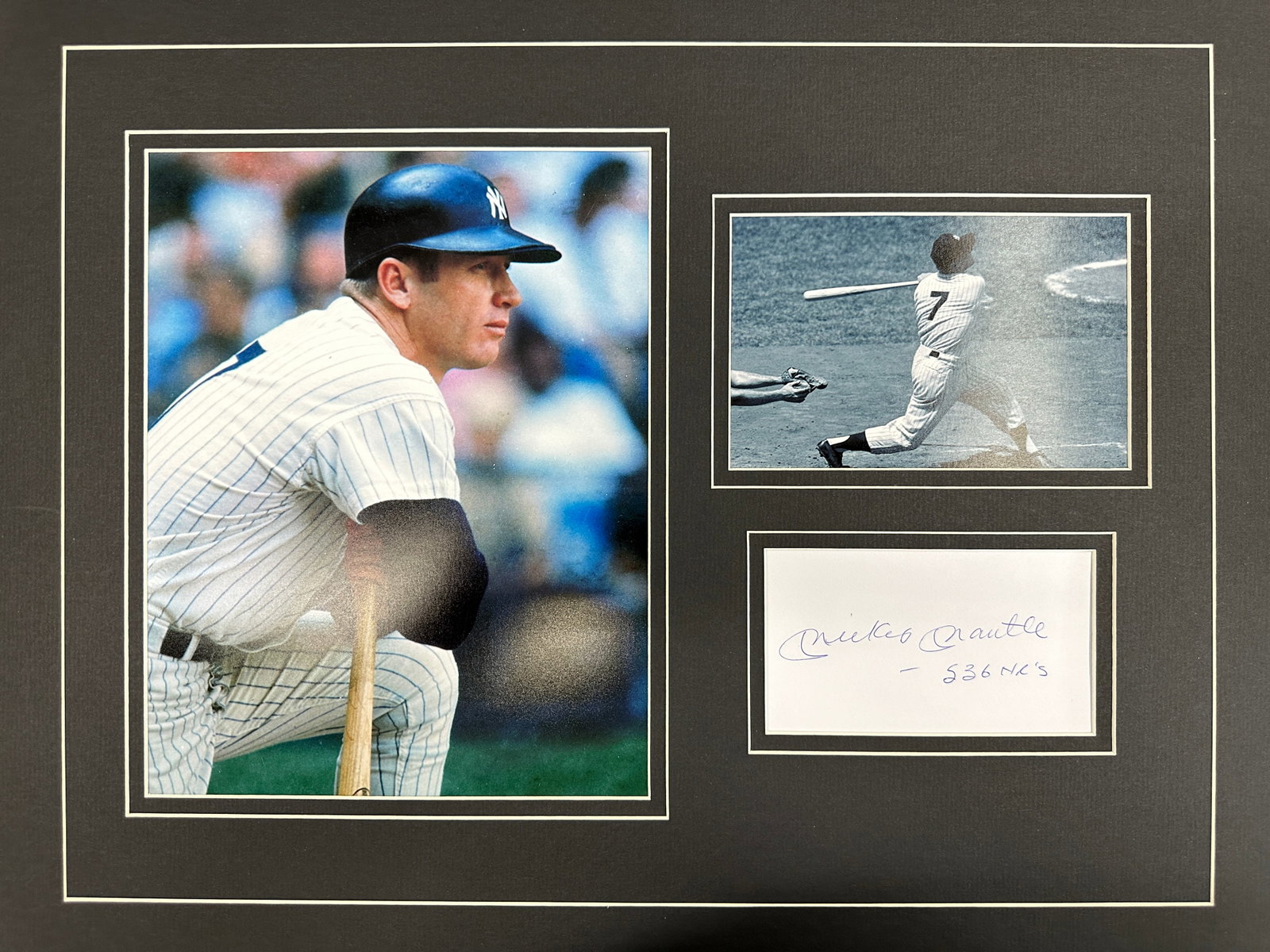 Mickey Mantle matted photo and autograph with stats display: If you have any questions about an item, please message on LiveAuctioneers or send an email to bids@hiramsah.com . Displays listed are mockup photos unless listed differently in the description, Displ