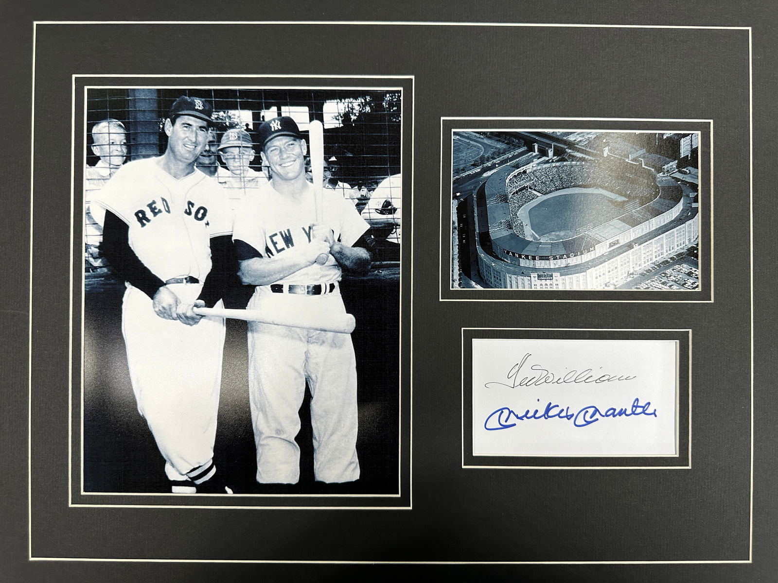 Ted Williams & Mickey Mantle matted photo and autograph display (1 of 1)