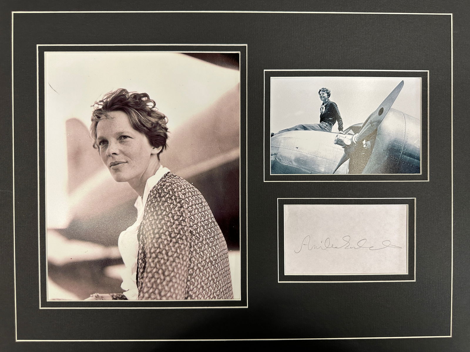 Amelia Earhart matted photo and autograph display (1 of 1)