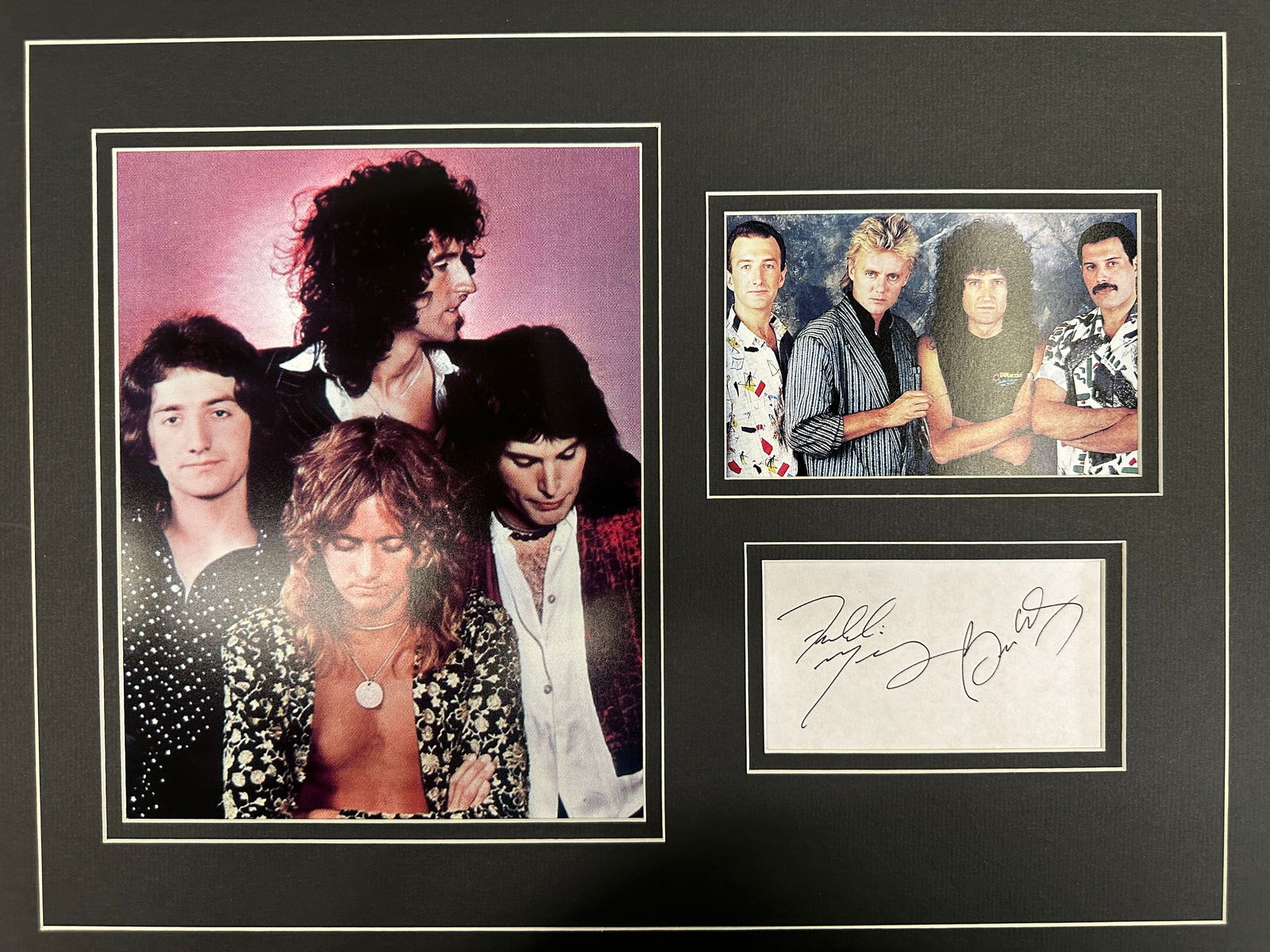 Freddy Mercury & Brian May matted photo and autograph display (1 of 1)