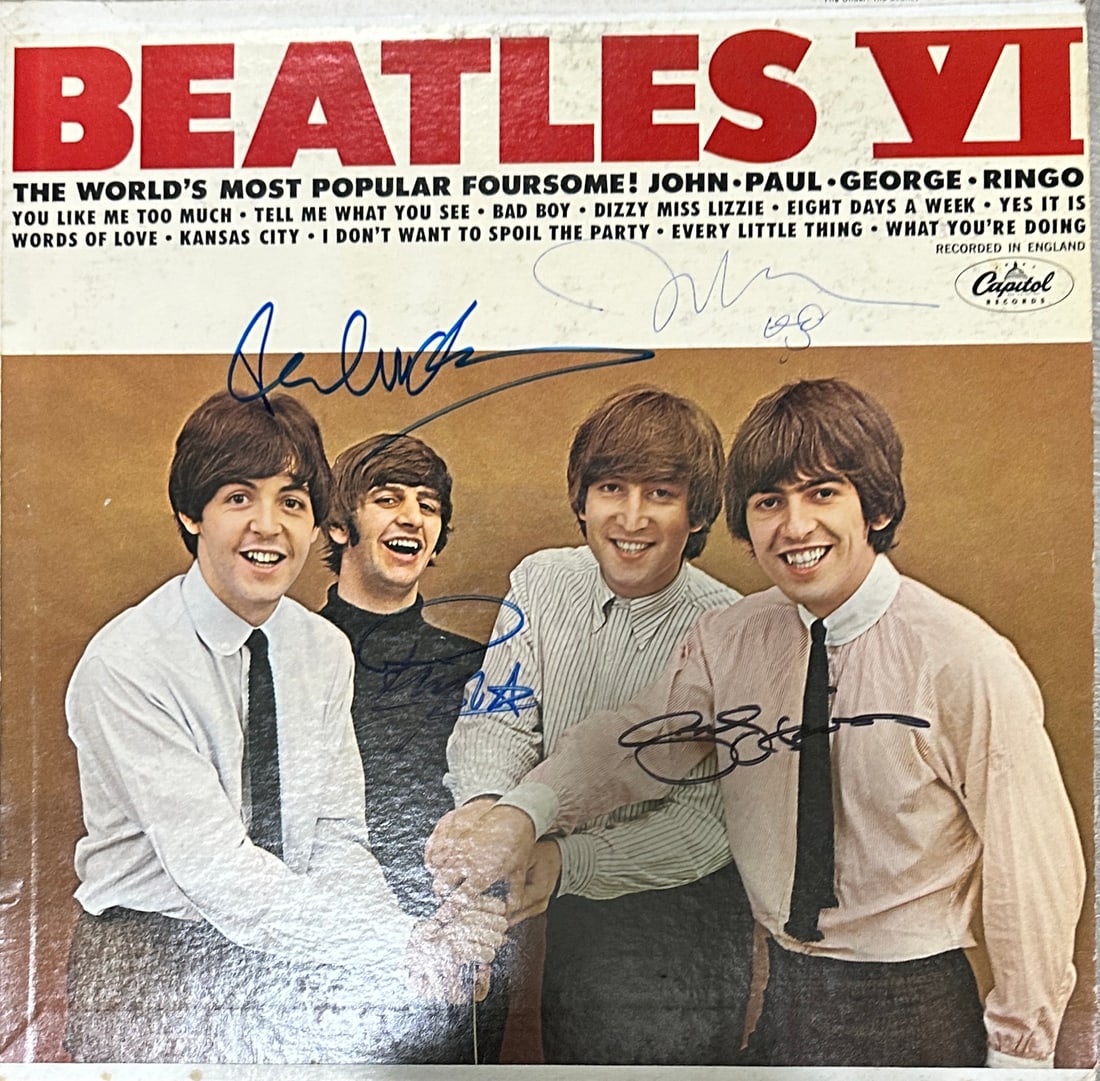 The Beatles Autographed Album JOHN PAUL GEORGE RINGO W/COA: If you have any questions about an item, please message on LiveAuctioneers or send an email to bids@hiramsah.com . Displays listed are mockup photos unless listed differently in the description, Displ