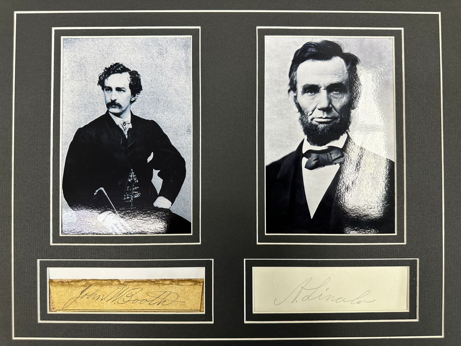 John Wilkes Booth Abraham Lincoln Autographed Display W/COA (1 of 2)