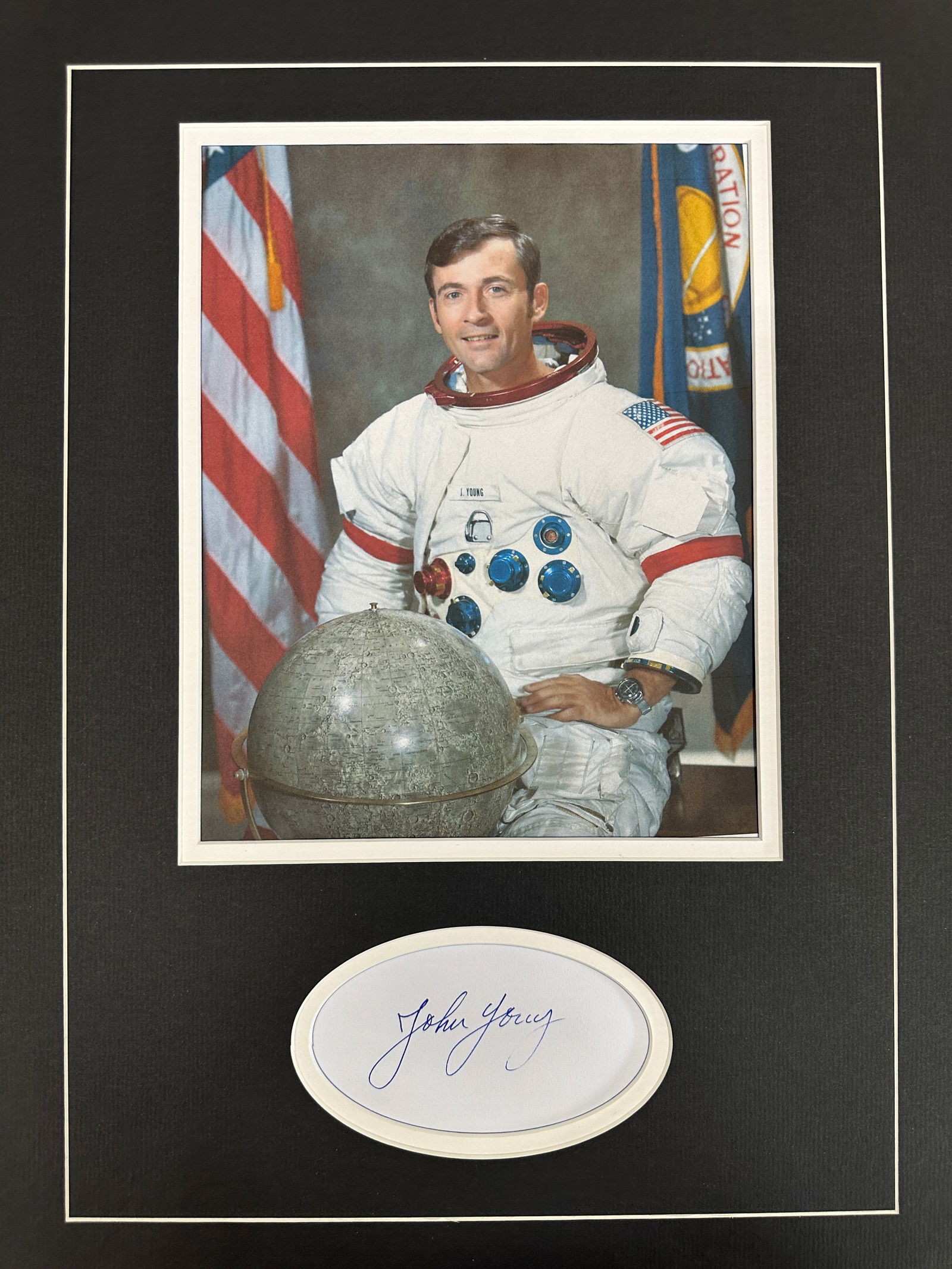 John Young Autographed Display: If you have any questions about an item, please message on LiveAuctioneers or send an email to bids@hiramsah.com . Displays listed are mockup photos unless listed differently in the description, Displ