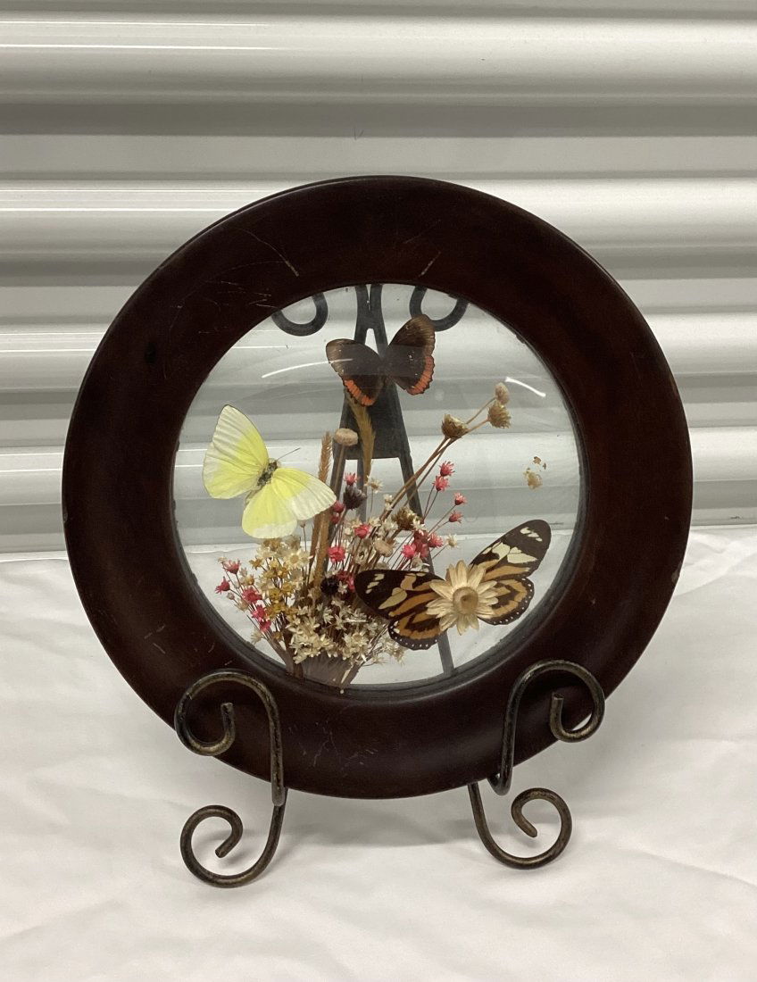 Real Butterflies & Dried Flower Glass Plaque with Metal Display Stand (1 of 3)