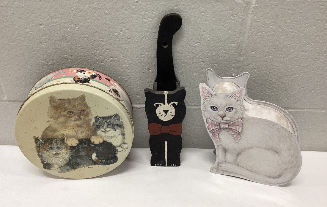 Vintage Bristol Ware & Two Sided Cat Tins, 1985 Wooden Cat (1 of 5)