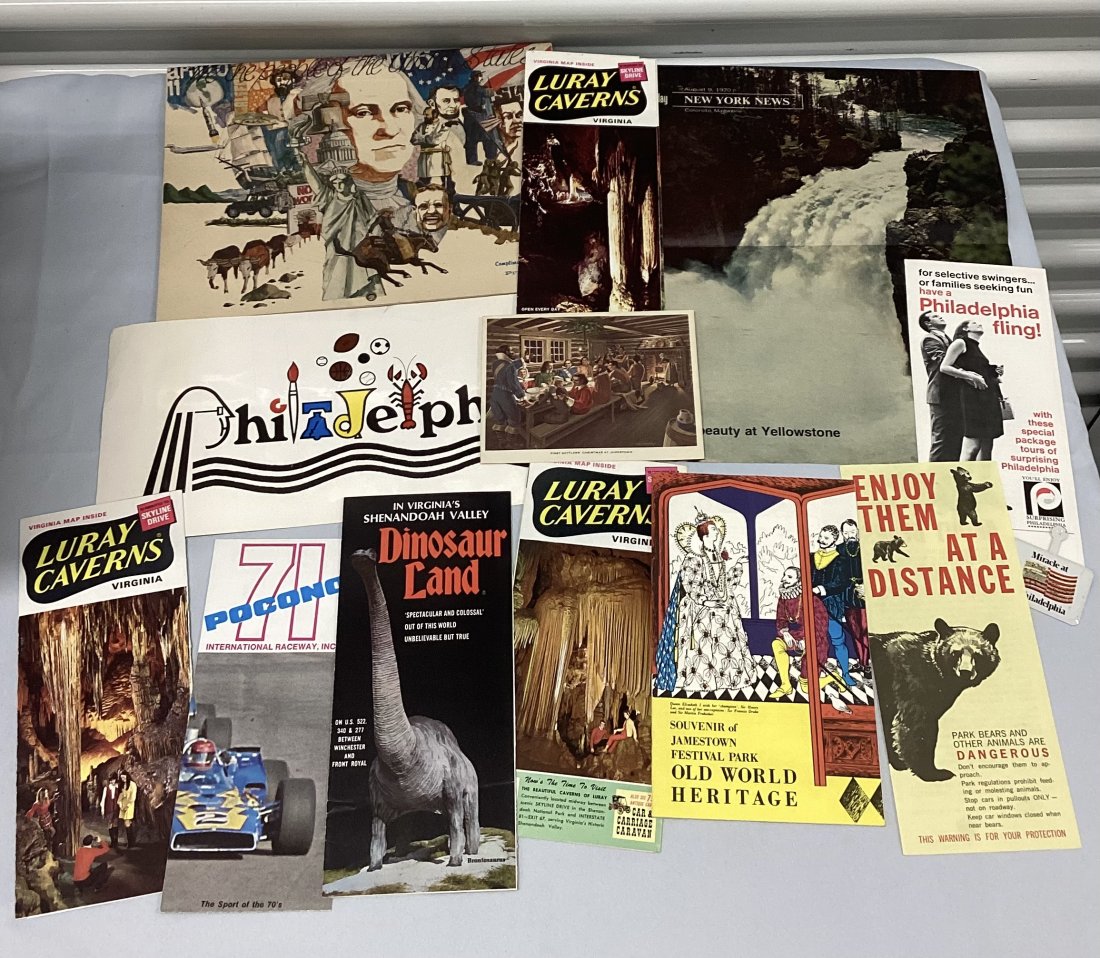Box Full of Vintage Travel Brochures & Newspaper Clippings: Unsearched sample shown 1970s