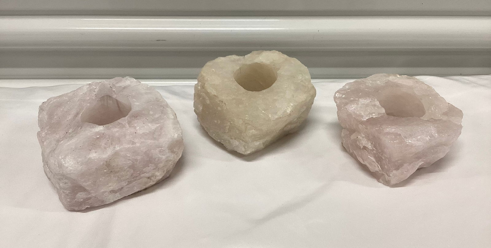Trio of Natural Rough Quartz Candleholders incl. Rose Quartz (1 of 3)