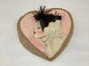 Art Deco Straw & Feather Heart Shape Pouch Purse