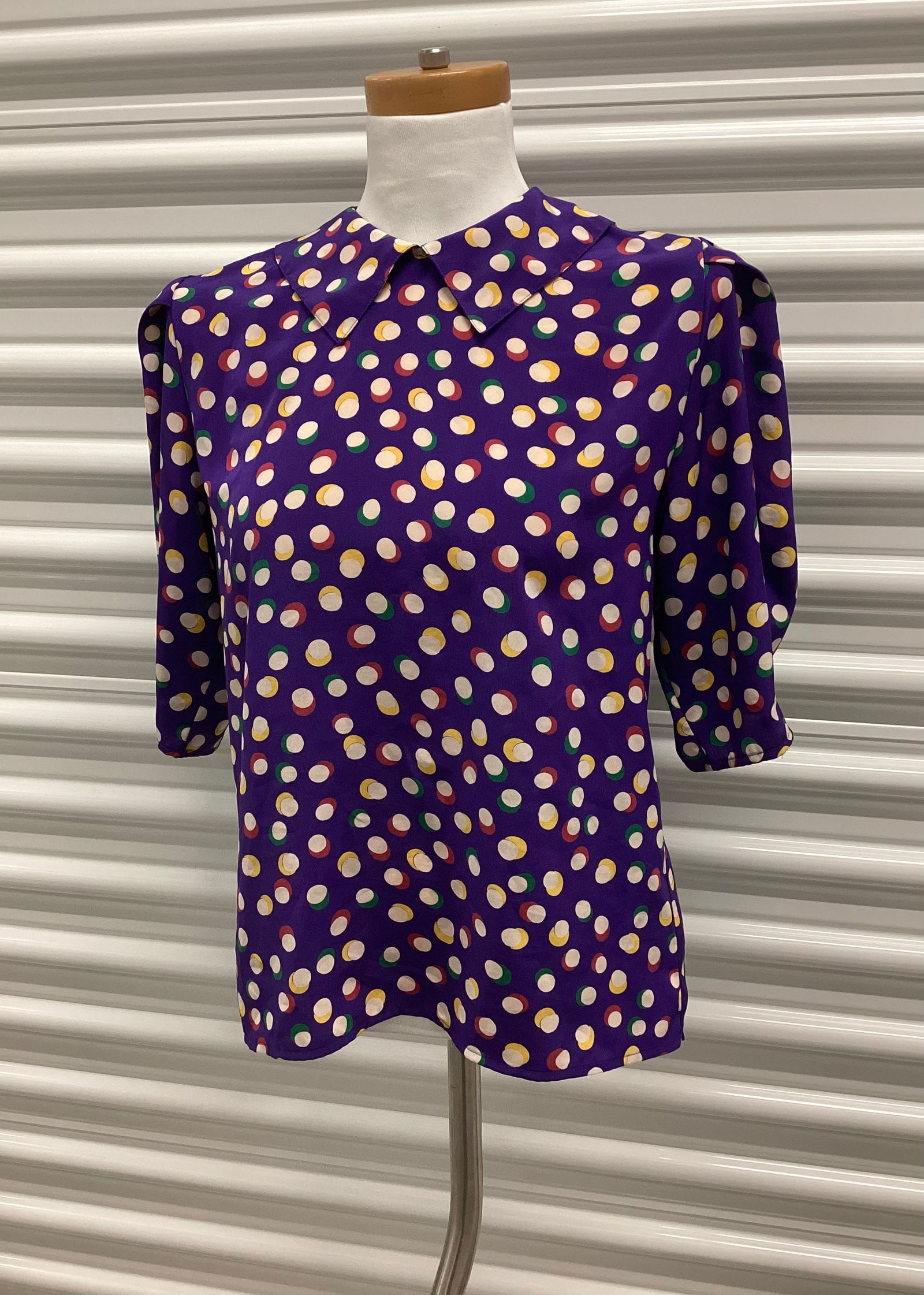 Vintage Jac Dale Back Button Purple Polka Dot Blouse (1 of 4)