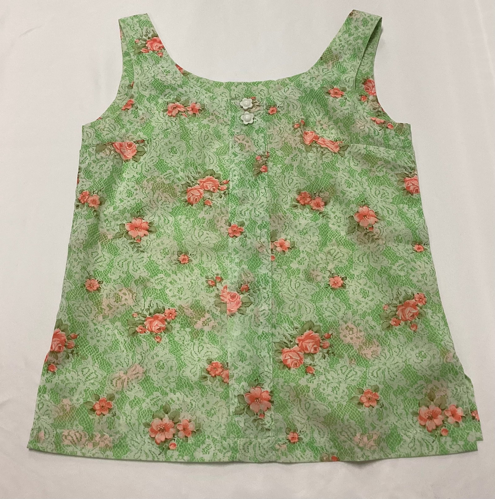 Vintage Mod Green & Pink Floral Rose Tank: No Tags 17 inches AP-AP
