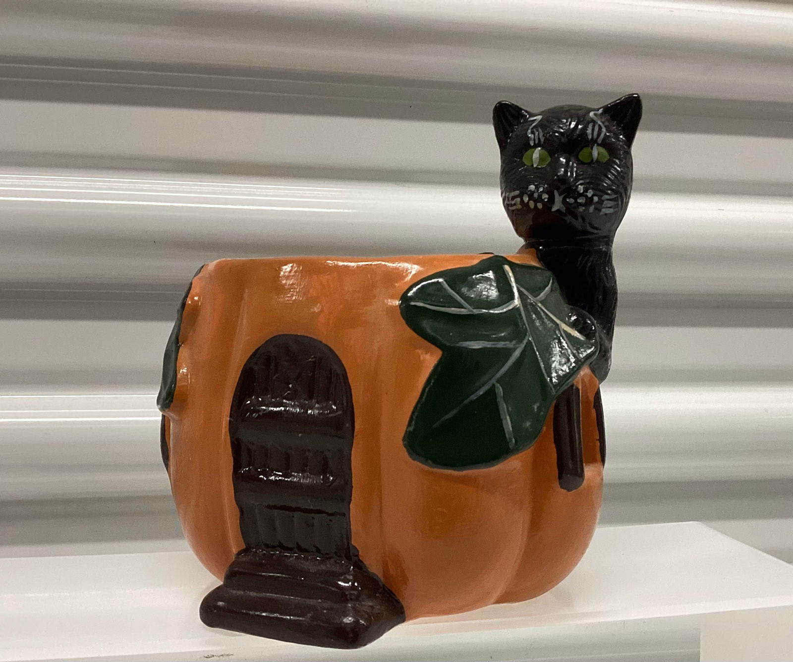 1990 Geerlings Black Cat Pumpkin Candle Holder Planter (1 of 6)