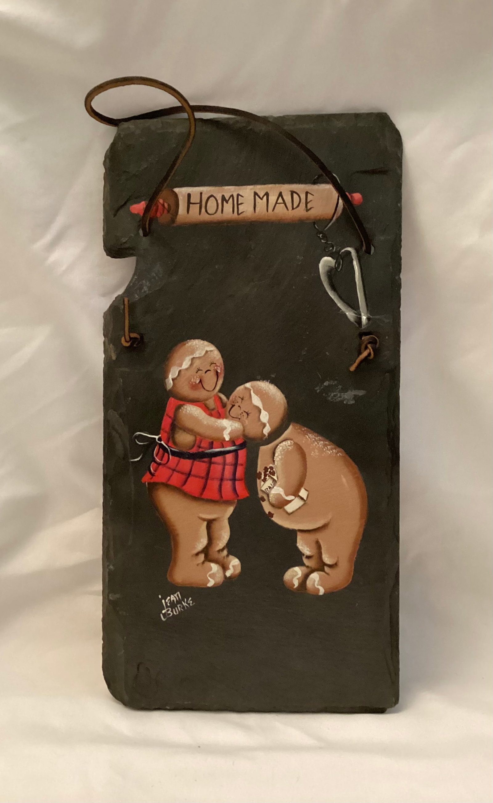 Signed Hand Painted Natural Slate Gingerbread Sign: 14.25 - 7.25 inches