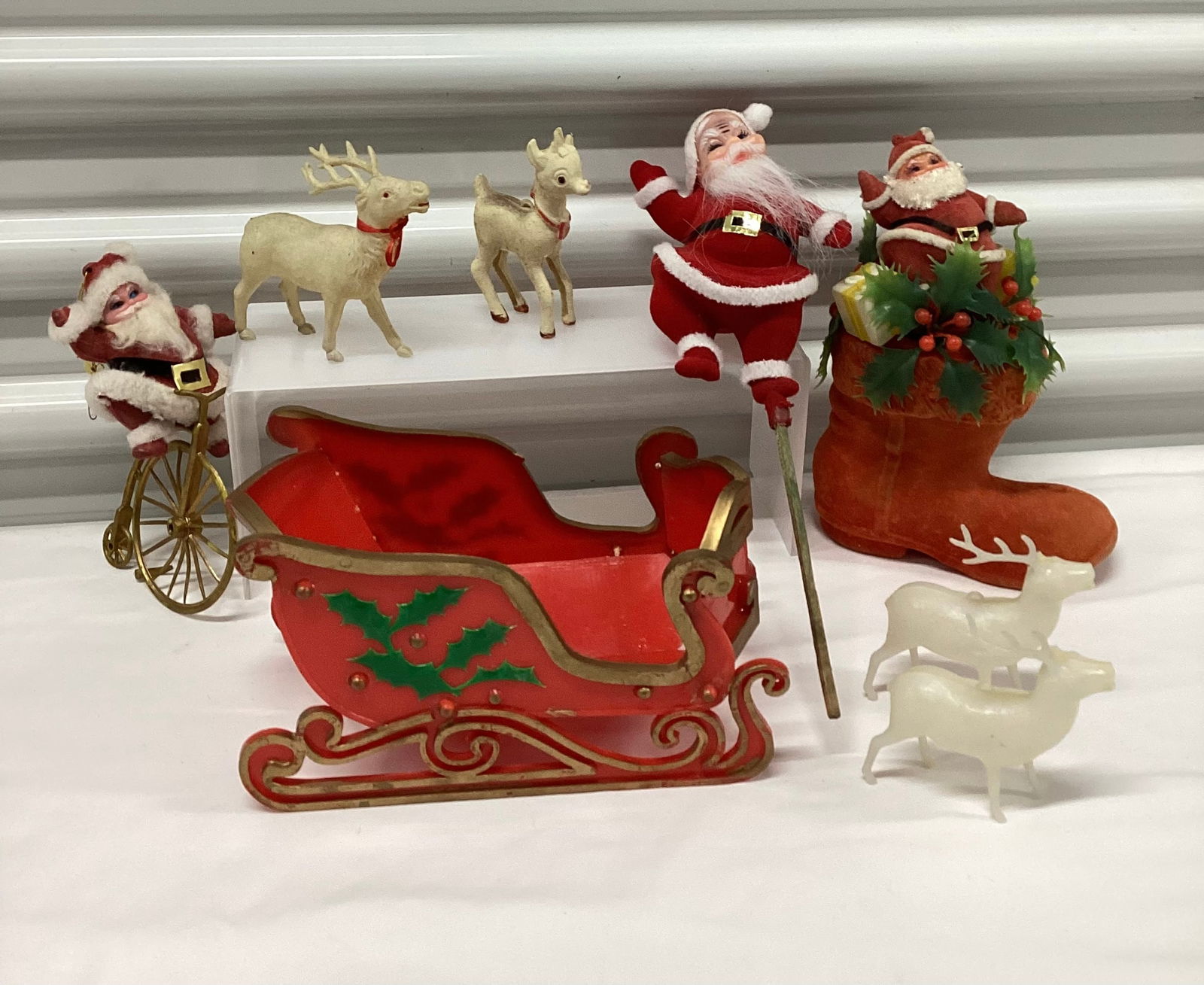 Flocked Santas Rudolph, Celluloid & Plastic Reindeer (1 of 5)