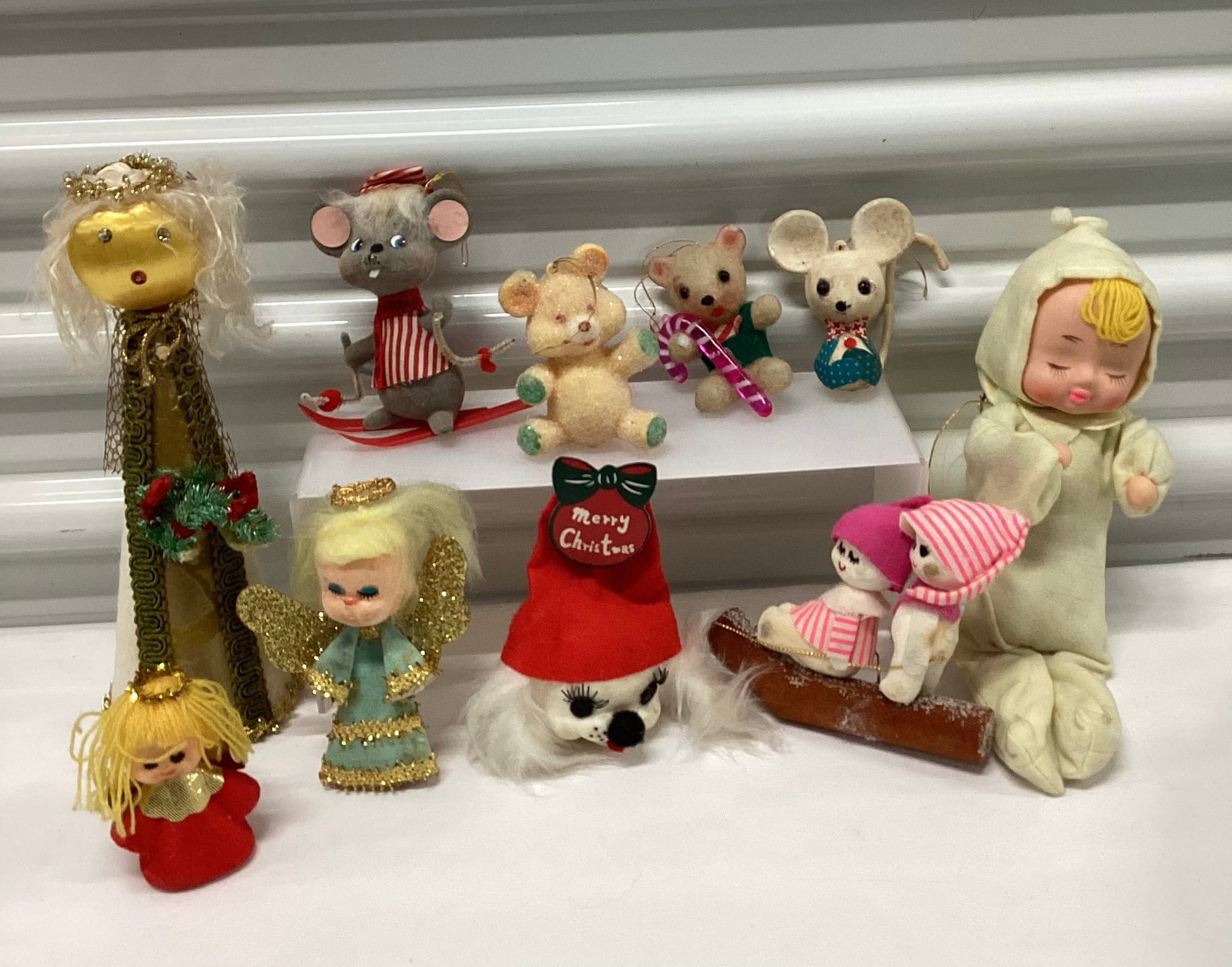 Vintage Christmas Ornaments & Angel Topper: Largest 9.5 inches
