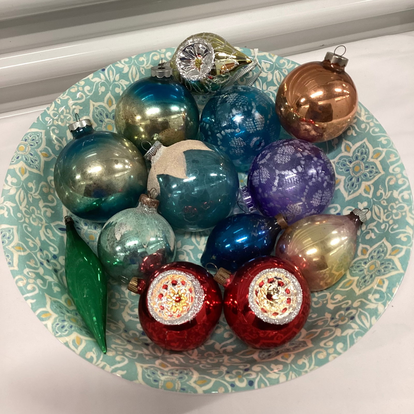 Vintage Glass Christmas Ornaments: Marked Barcana, Shiny Brite, Made in US of A, Made in USA, some unmarked/unreadable