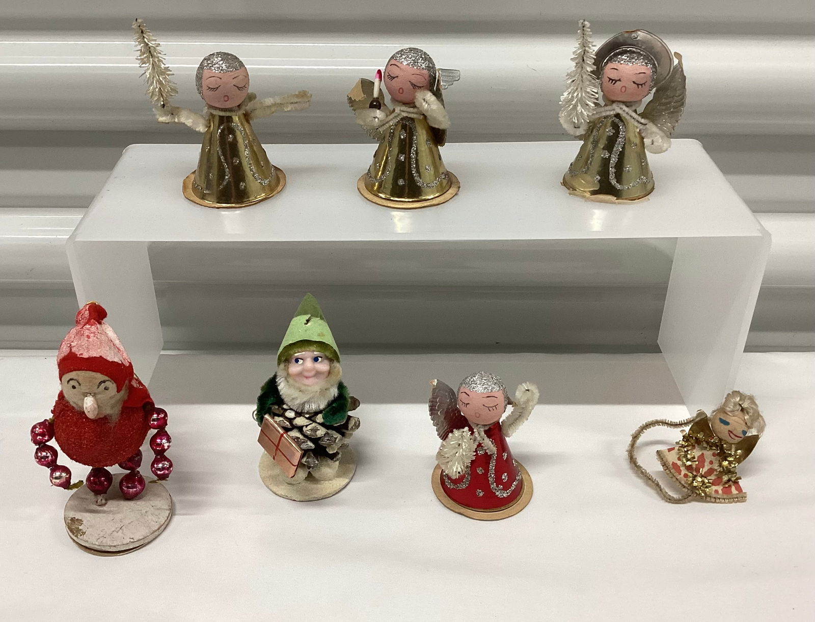 Vintage Japan Putz Angels, Pinecone Elf & Spun Cotton & Mercury Glass Santa (1 of 7)