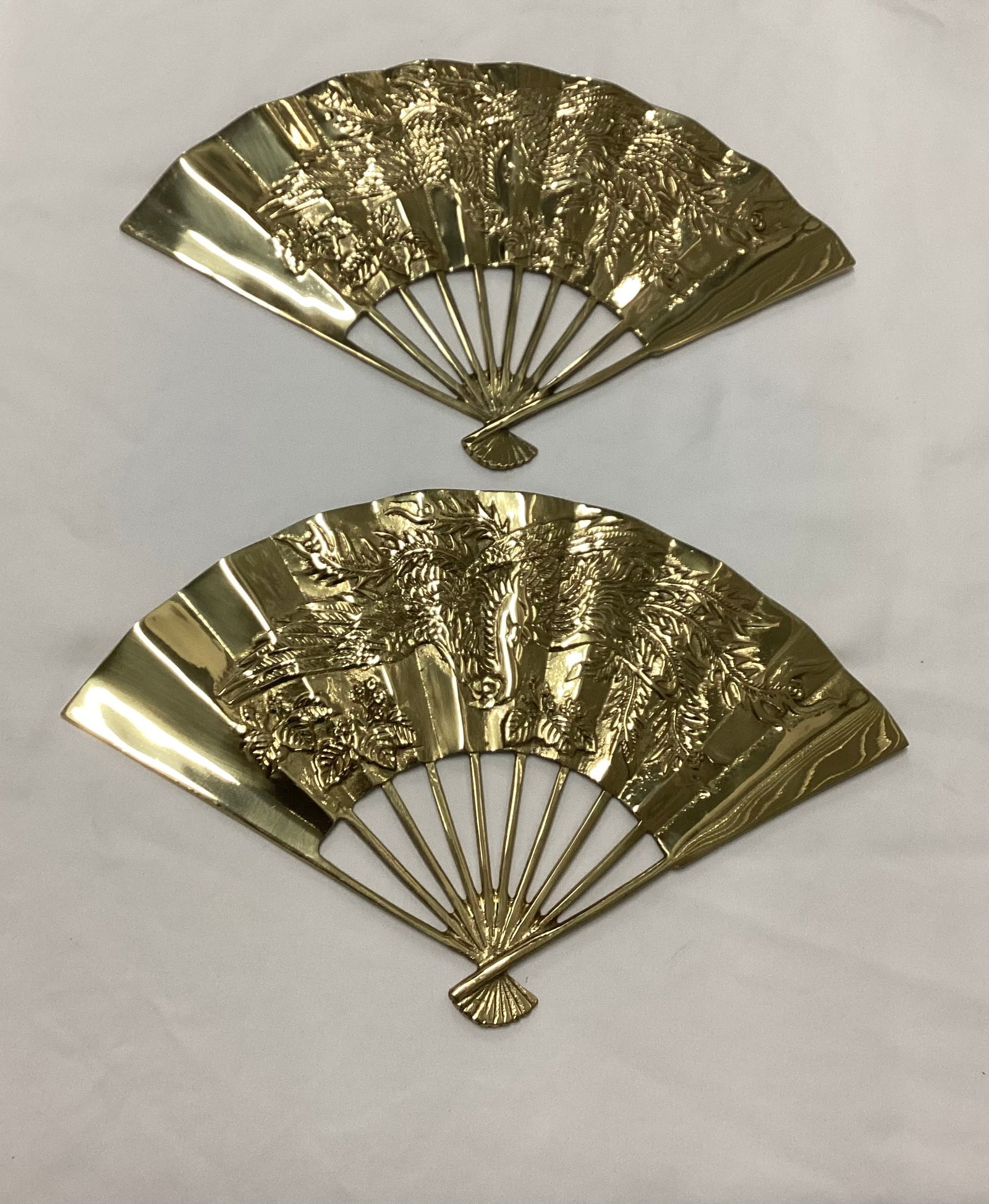 Pair of Vintage Solid Brass Phoenix Dragon Wall Fans (1 of 4)