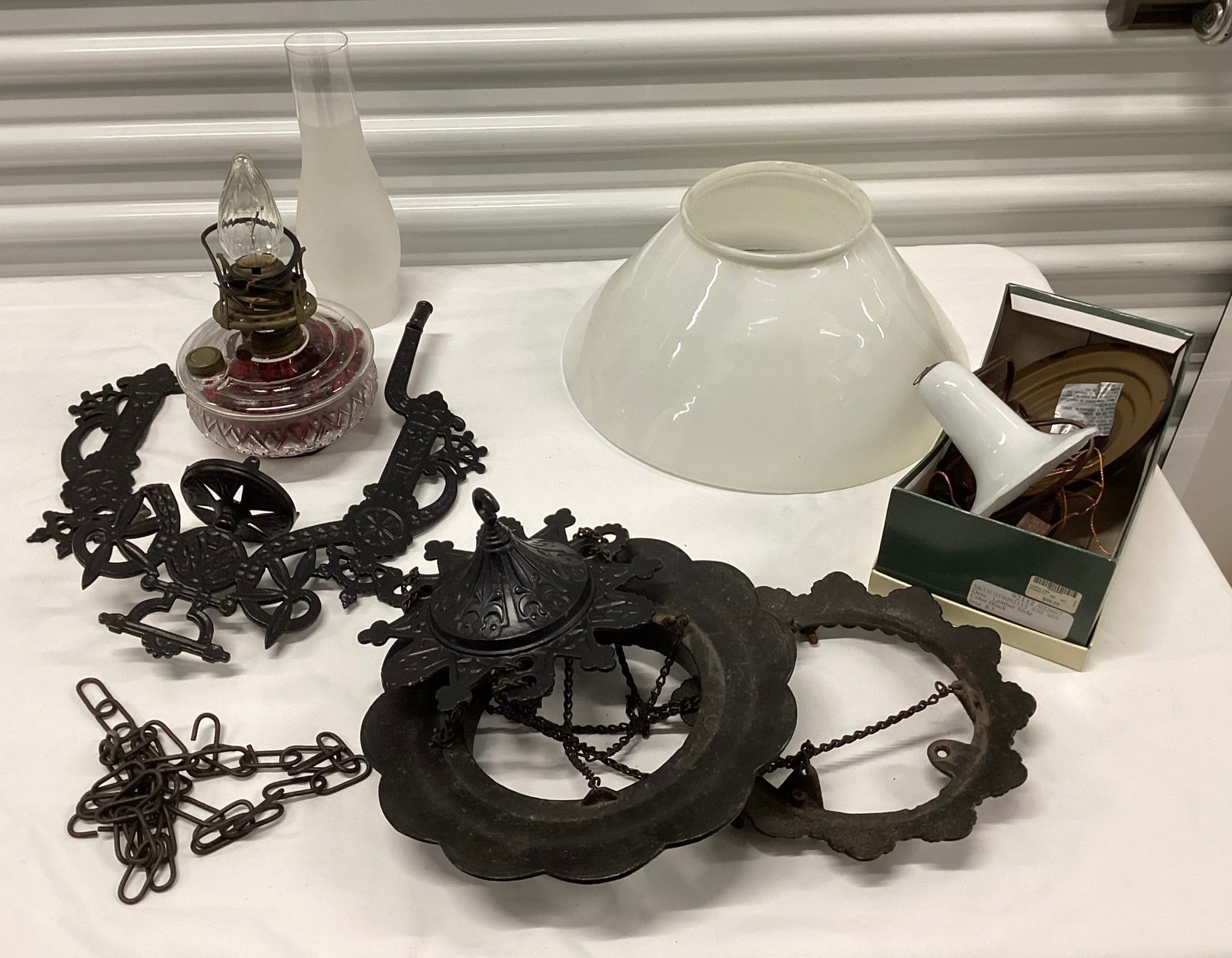 Vintage Americana Converted Oil Lamp Chandelier: With Parts Shown