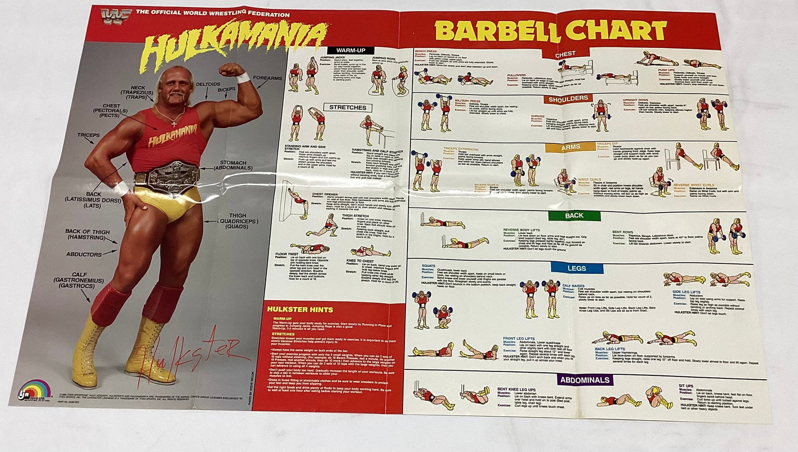 1985 WWF Hulk Hogan Hulkamania Barbell Chart Work Out Poster: 30.75x20