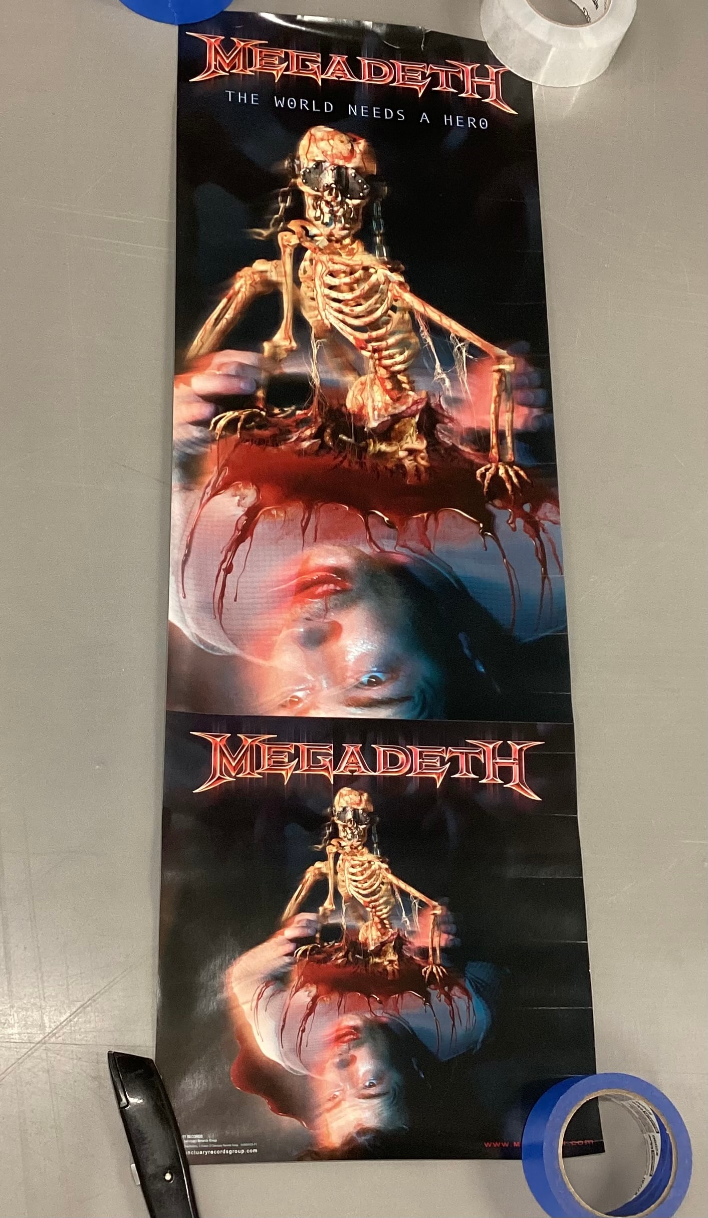 2001 Megadeth The World Needs A Hero Double Sided Promotional Poster: 36x12, perforated, can be split into two posters