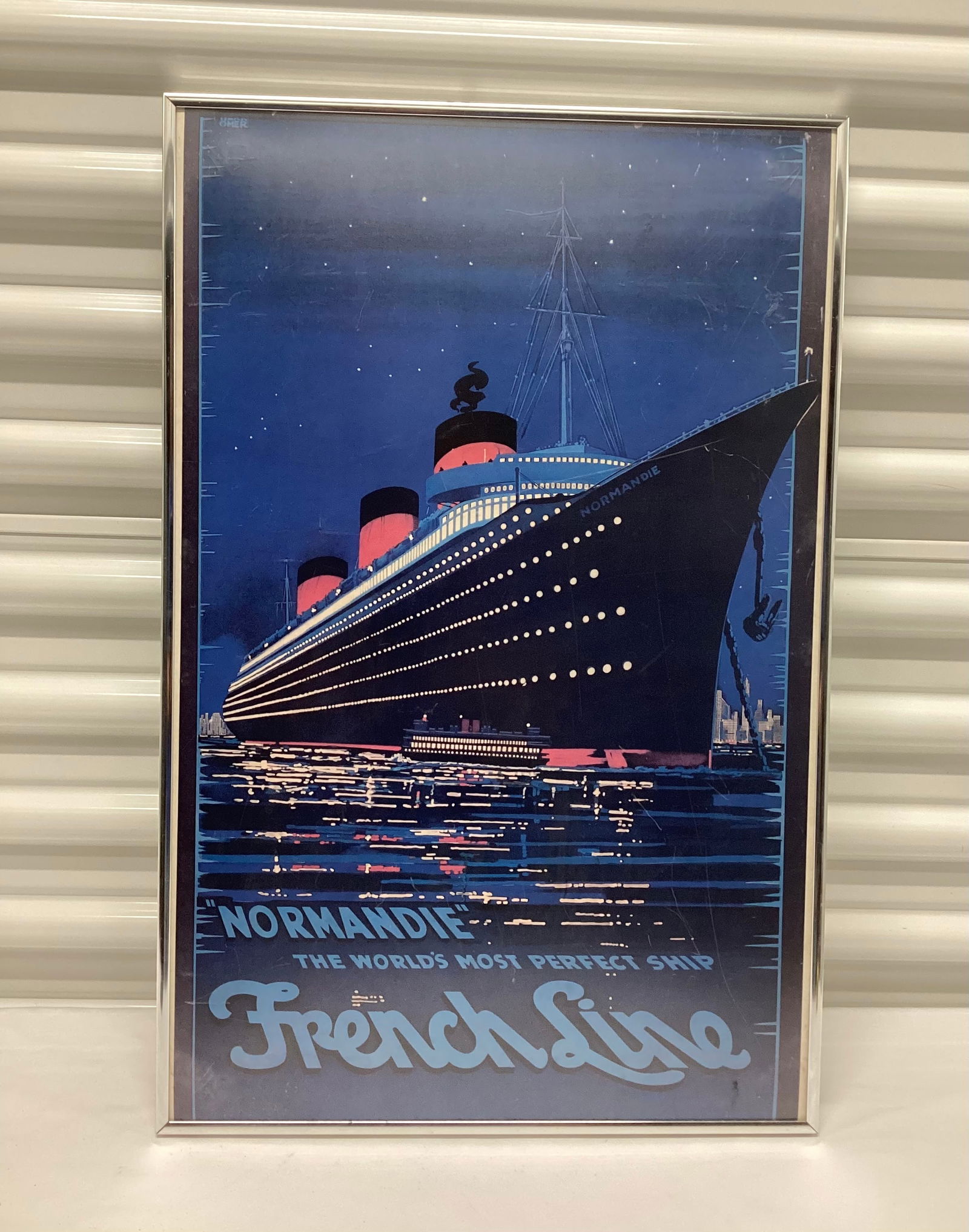 Vintage French Line Normandie Oceanliner Art Deco Travel Advertising Art Print (1 of 4)