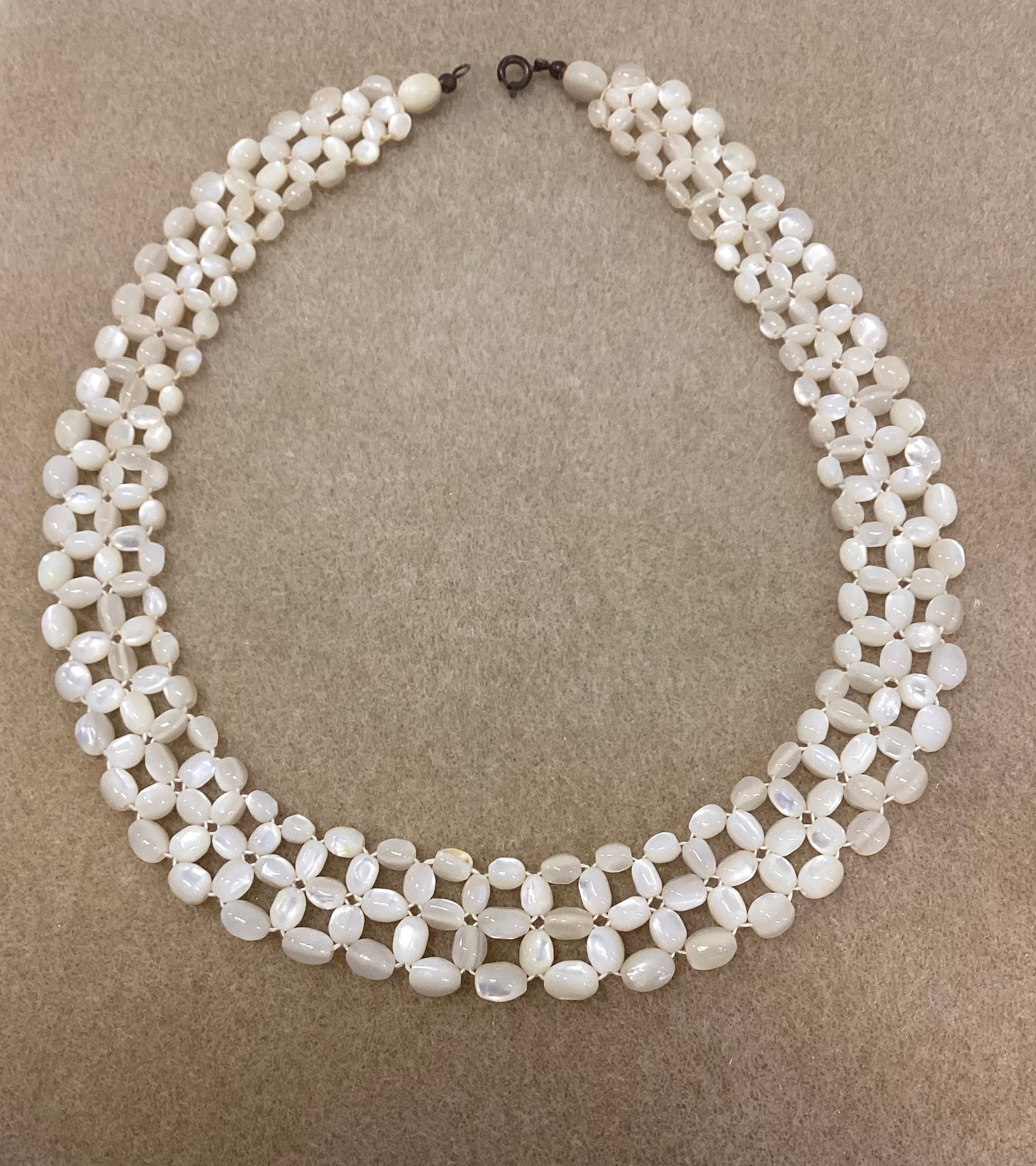 Vintage White Moonstone Crochet Look Collar Necklace: 17.5 inches
