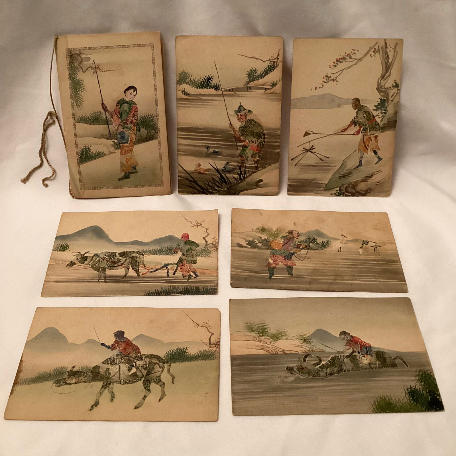 Vintage Chinese Card & Post Cards Inlaid With Colorful Stamps (1 of 5)