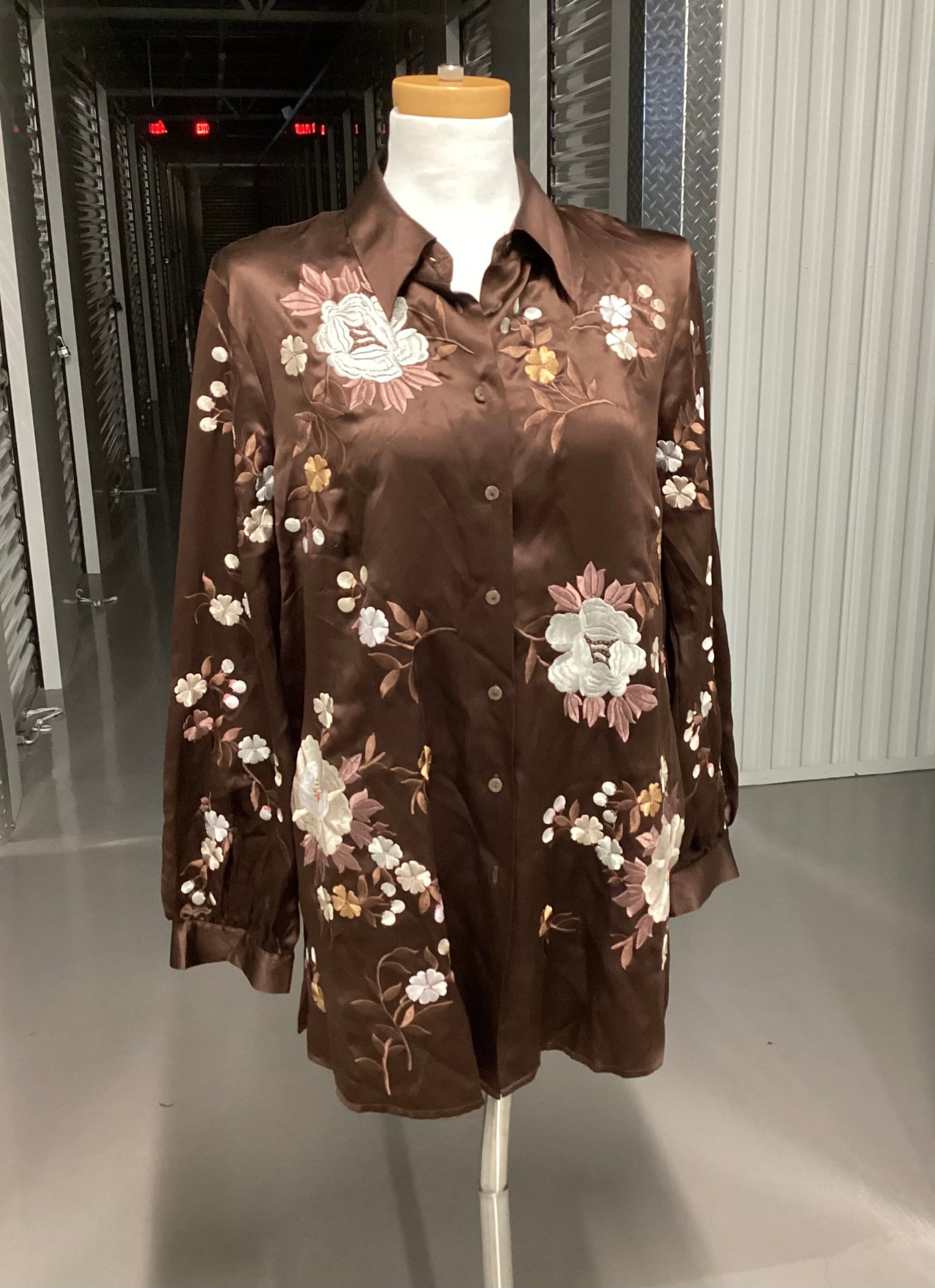 Spiegel Silk Shirt With Silk Floral Embroidery: Size 1X