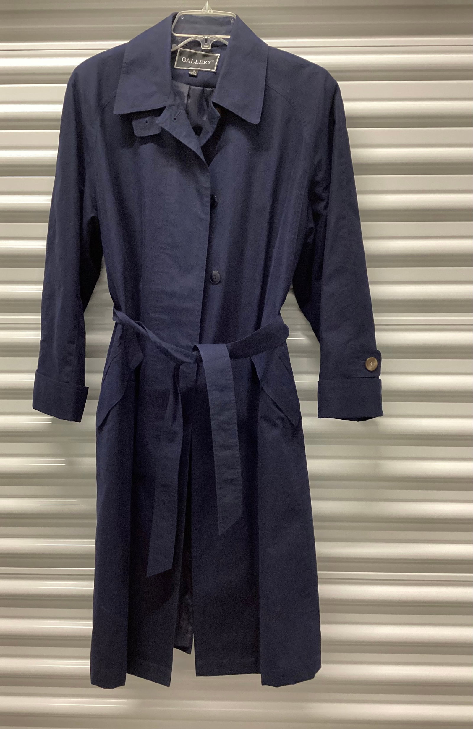 Gallery Navy Belted Trench Coat: Size 4