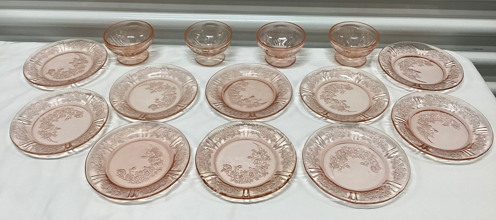 Federal Rose of Sharon Pink Depression Glass Dessert Plates & Sherberts (1 of 3)