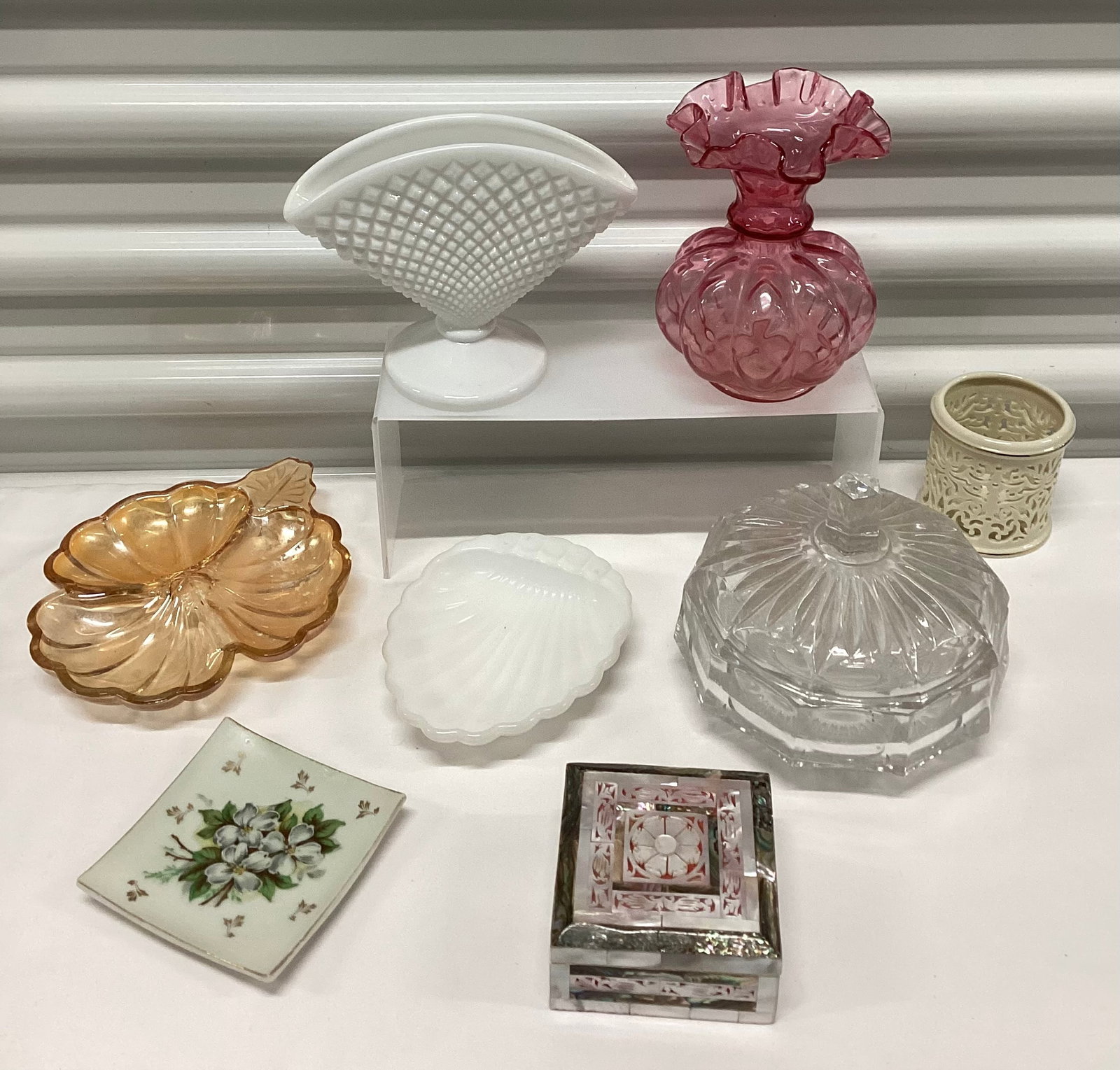 Vintage Dresser Items, Trinket Dishes, Vases: Largest 6.25 inches