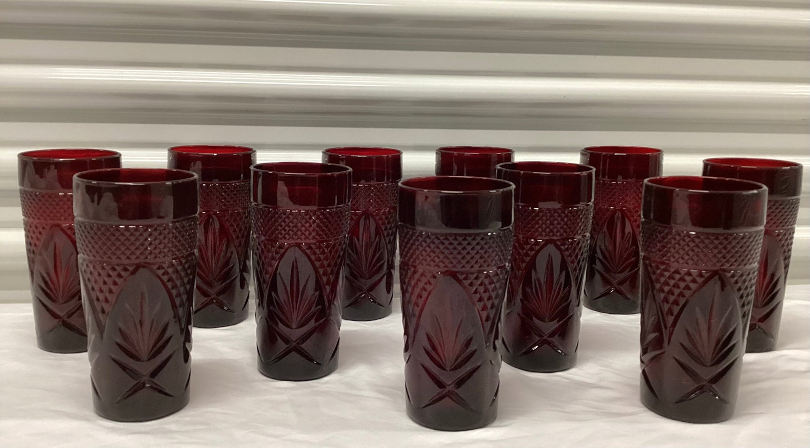 Set of 11 Holiday Ready Cristal D Arques Antique Pattern Red Glass Tumblers: 6.25 inches