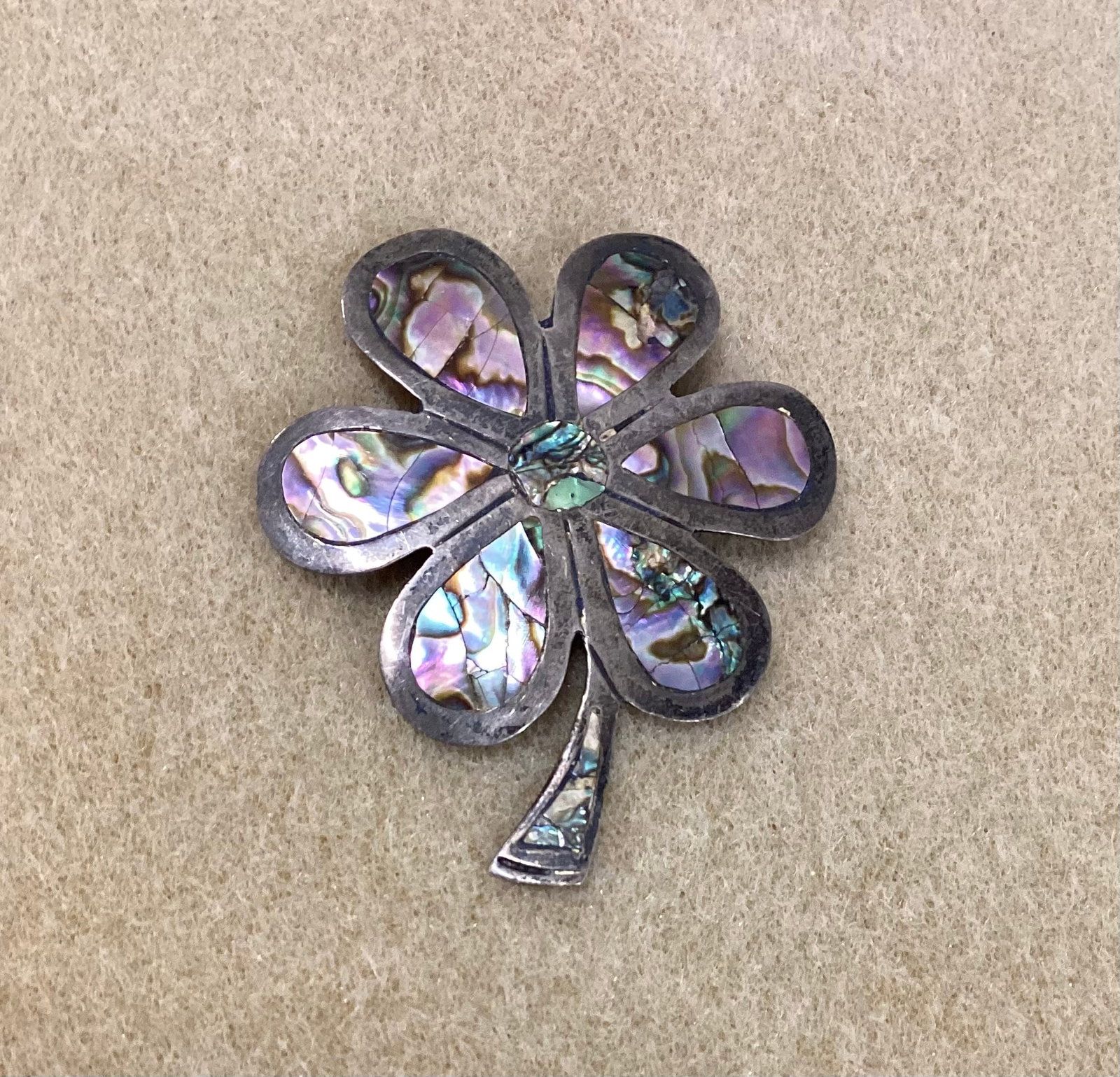 Mexican Taxco Silver & Abalone Brooch: With Makers Mark 2.5 inches