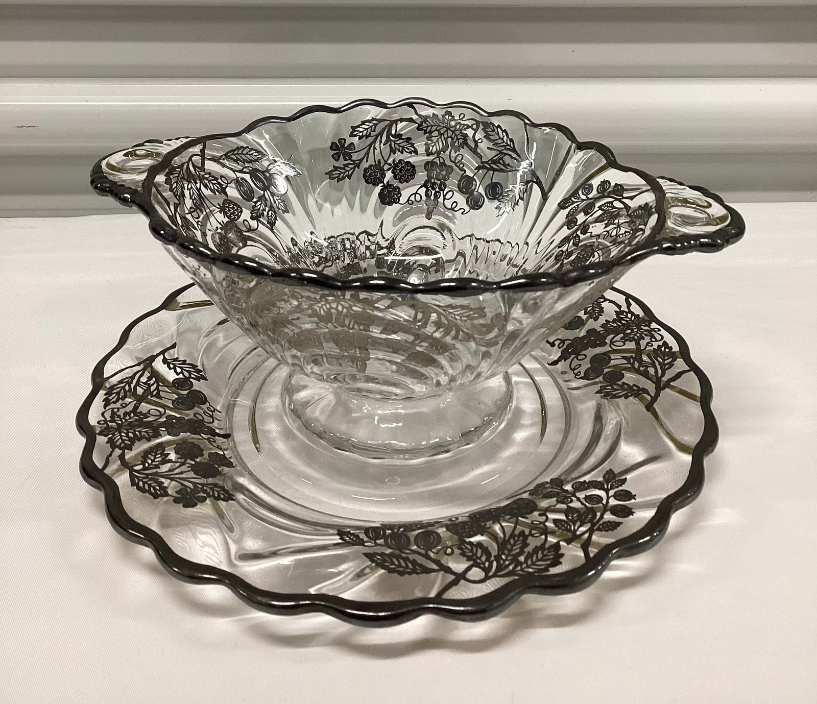 Silver Overlay Serving Bowl & Plate: 8.5 inches