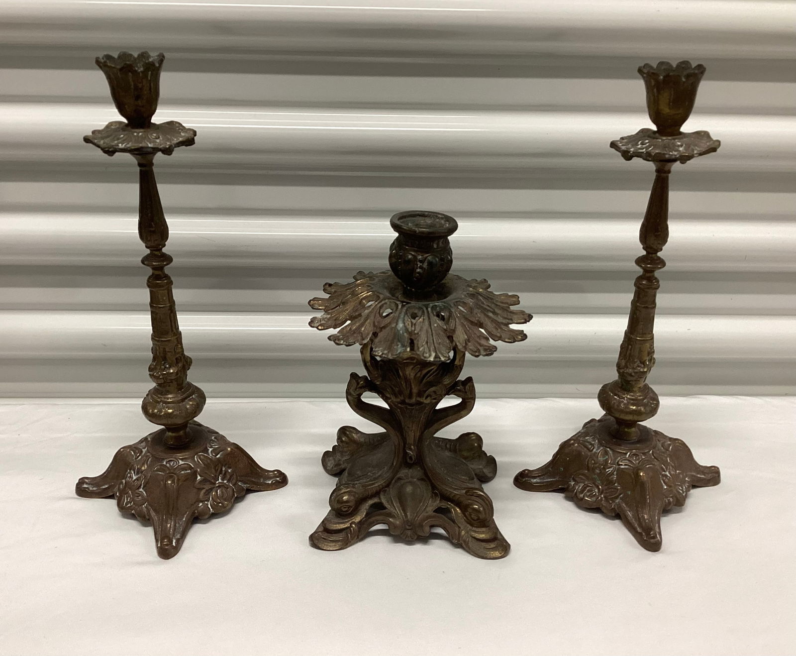 Ornate Metal Candlesticks: Taller 11 inches