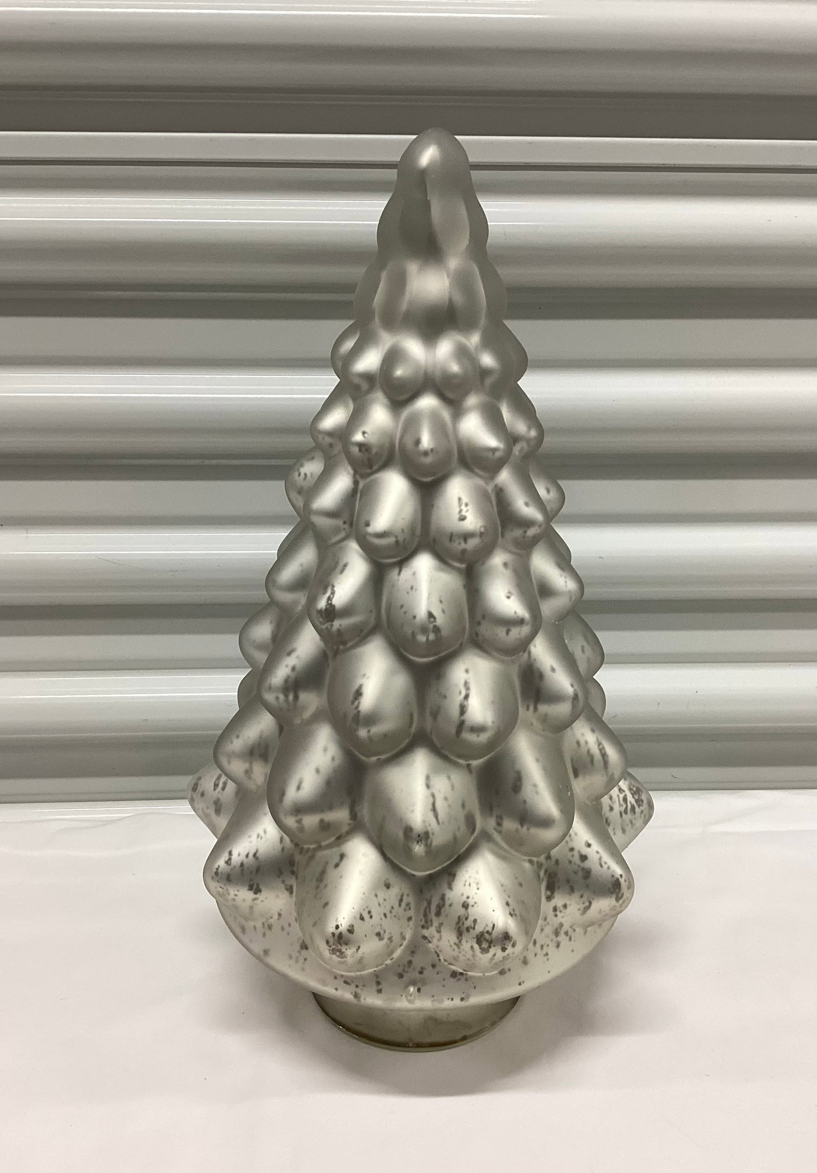 Modern Silver Mercury Glass Lighted Tree: 14 inches